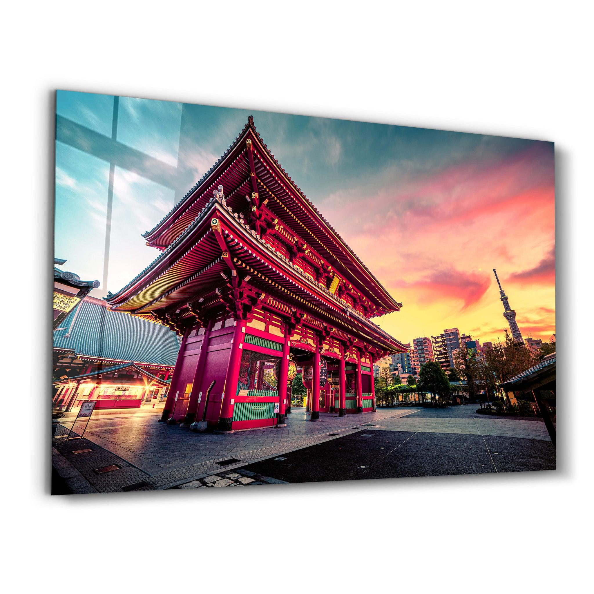 Sensoju Temple with dramatic sky - Tokyo | Glass Wall Art - Artdesigna