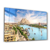 Pyramid Complex in Aswan city by the Nile, aerial view, Egypt | Glass Wall Art - Artdesigna