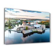 Aerial view of Olavinlinna medieval castle in Savonlinna, Finland | Glass Wall Art - Artdesigna