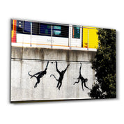 Banksy - Monkeys on the Train Bridge - Glass Wall Art - Artdesigna