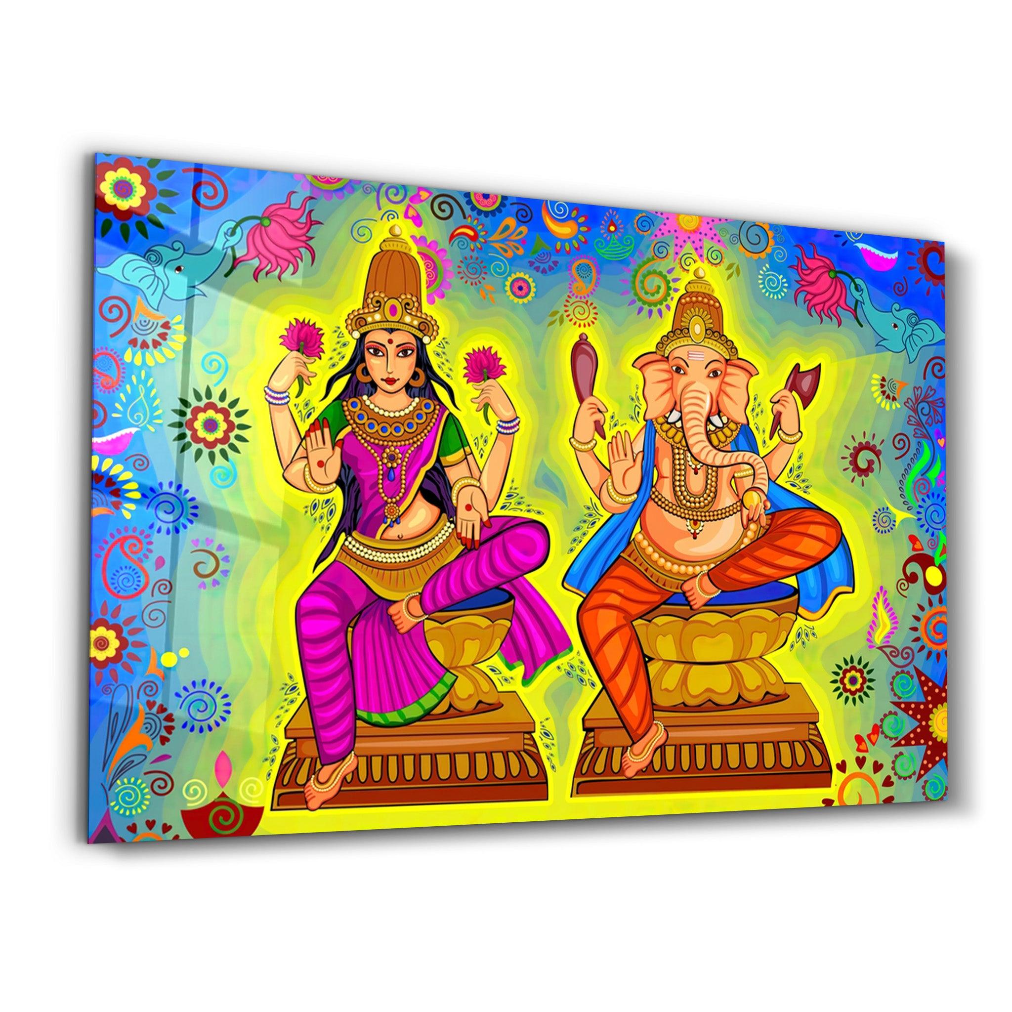 Lord Ganesha Illustration | Glass Wall Art - Artdesigna