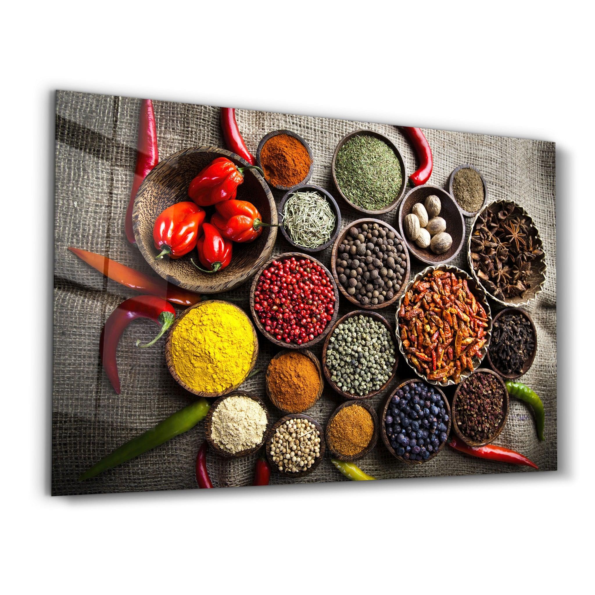 Colorful Spices | Glass Wall Art - Artdesigna