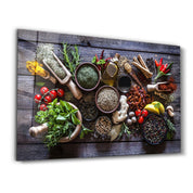 Spices And Vegetables | Glass Wall Art - Artdesigna