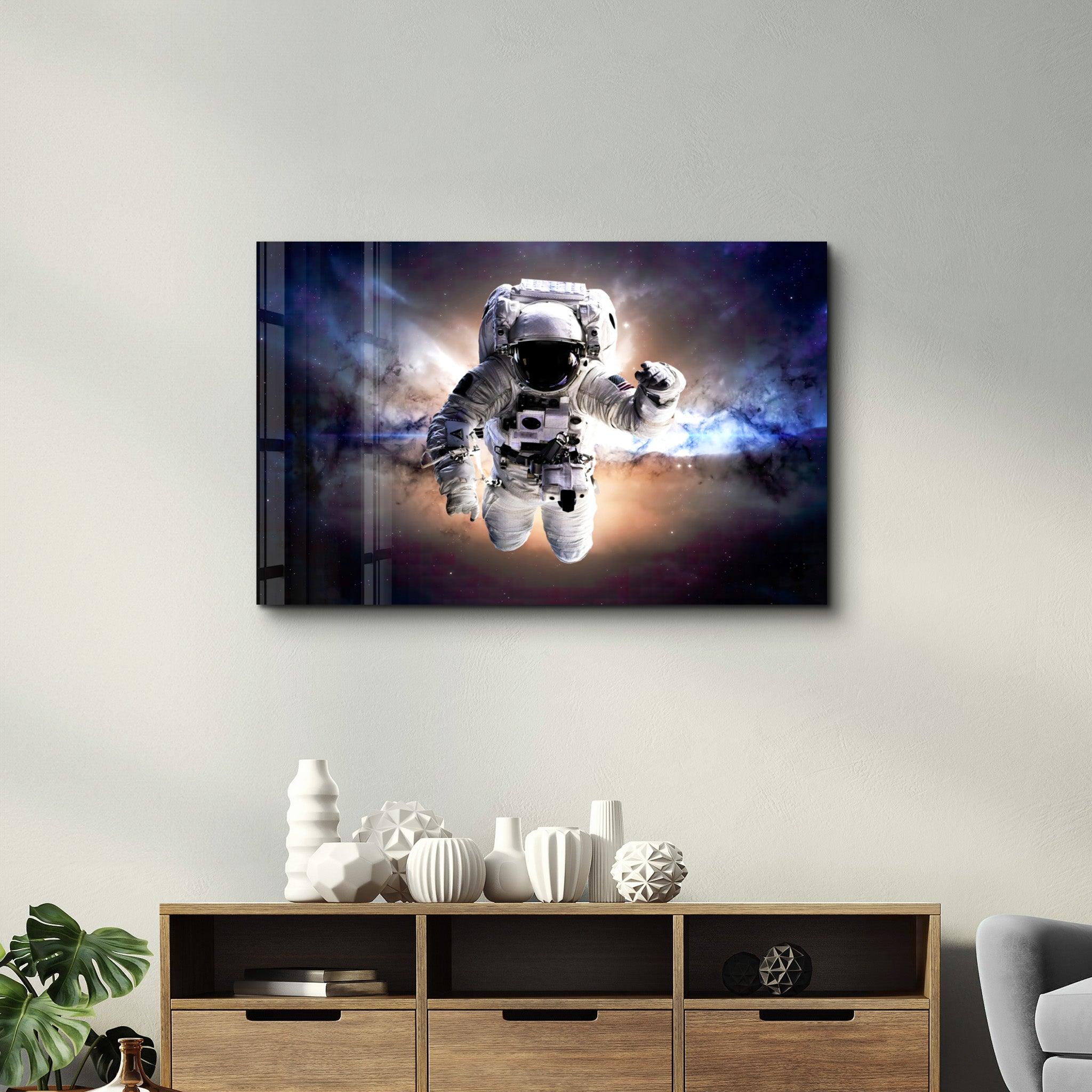 Astronaut In the Space | Glass Wall Art - Artdesigna