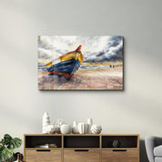 Boat On the Beach | Glass Wall Art - Artdesigna