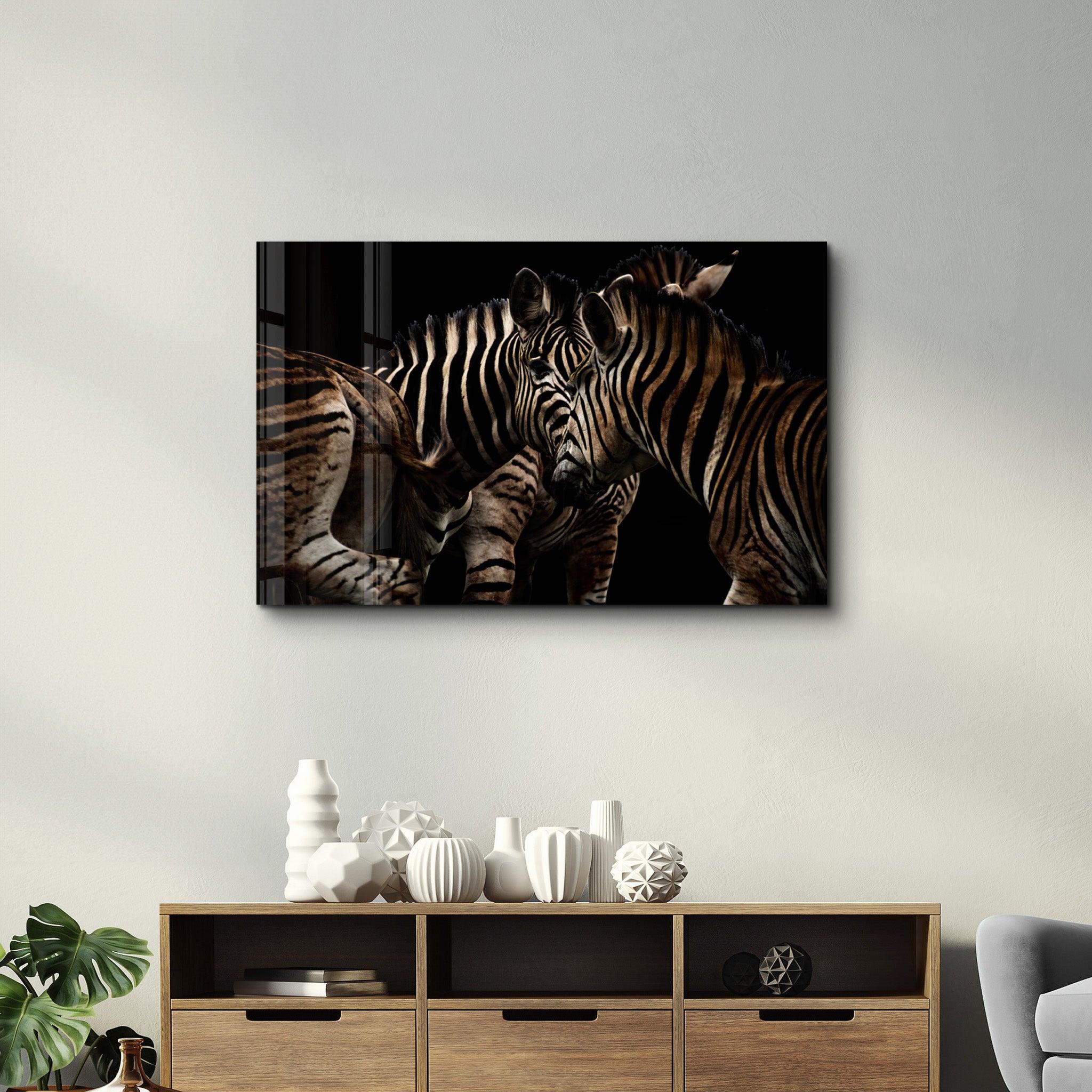 Zebra Family | Glass Wall Art - Artdesigna