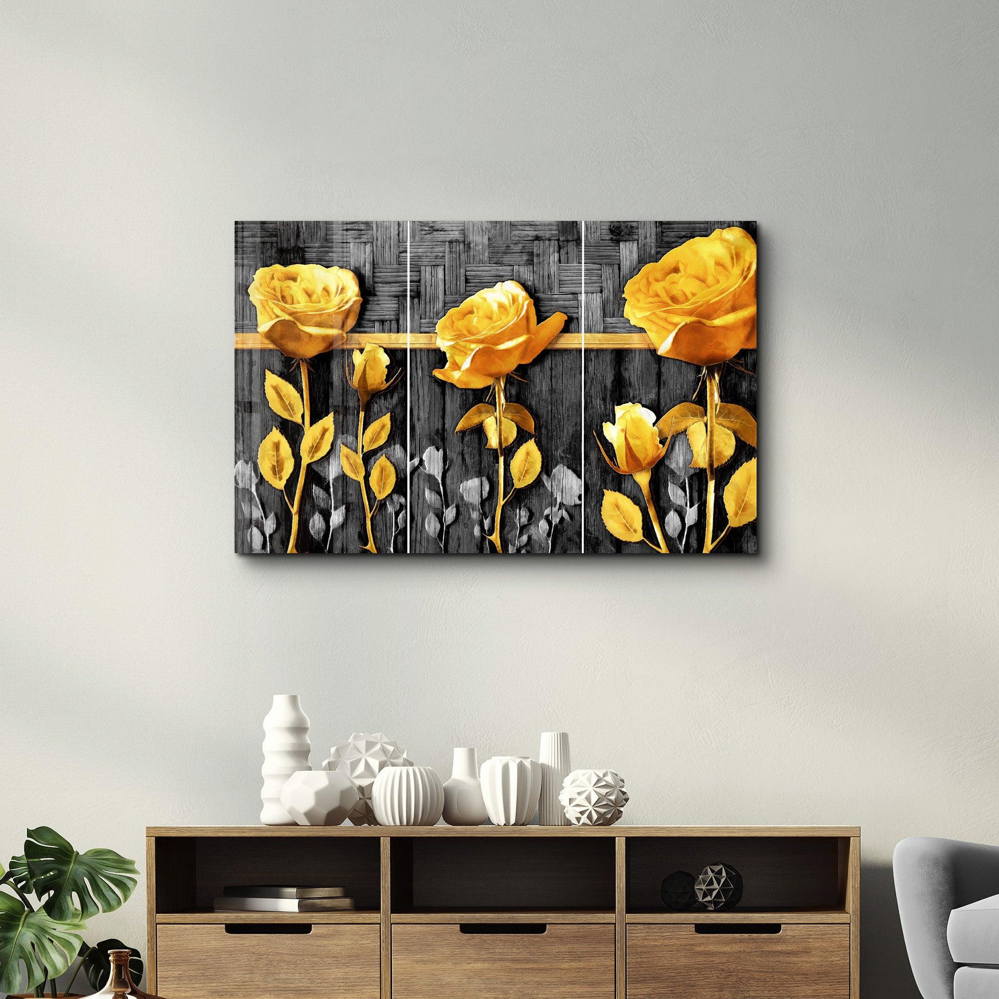 Yellow Flowers | Glass Wall Art - Artdesigna