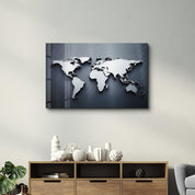 Metallic Blue World Map | Glass Wall Art - Artdesigna