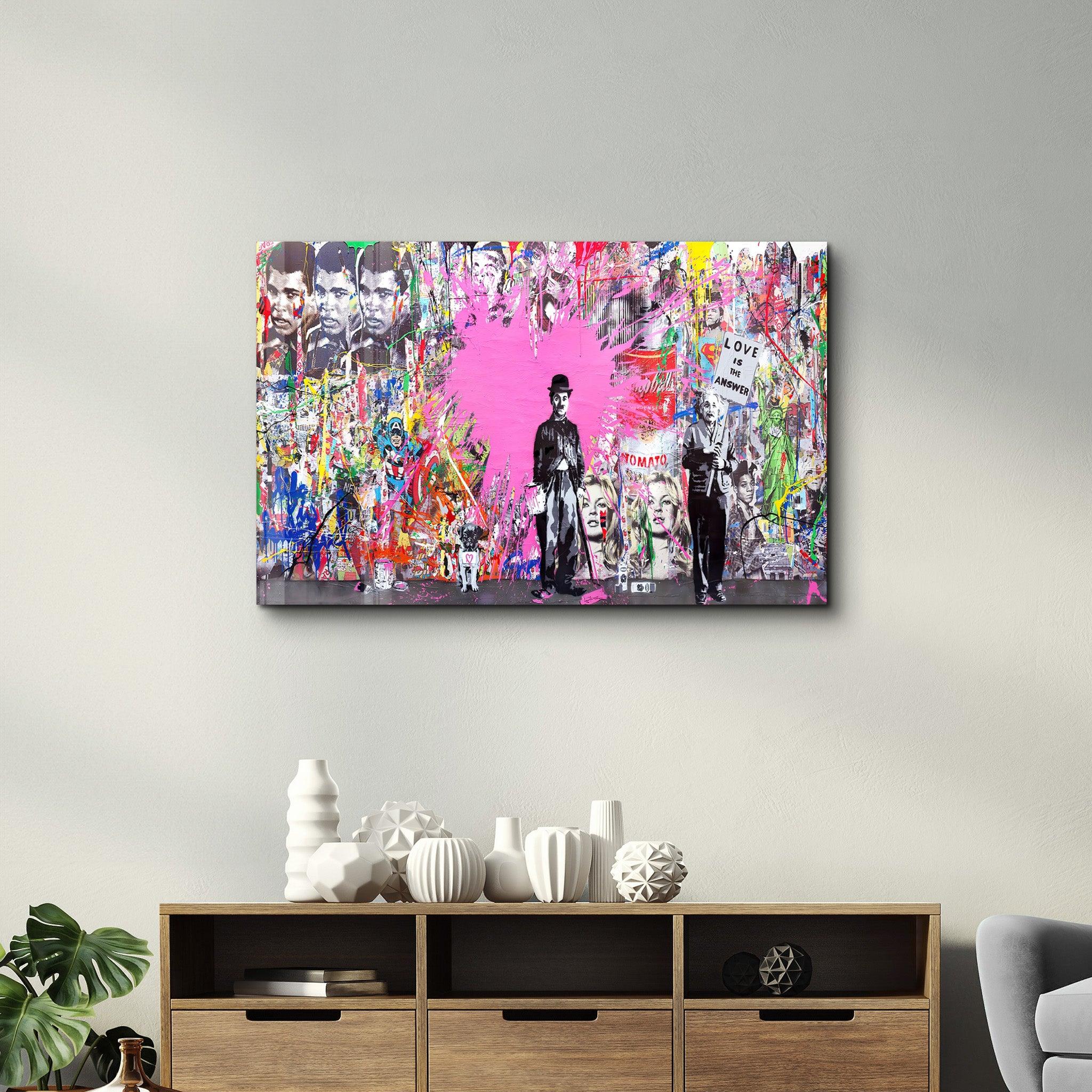 Banksy Pink Love Glass Wall Art - Artdesigna