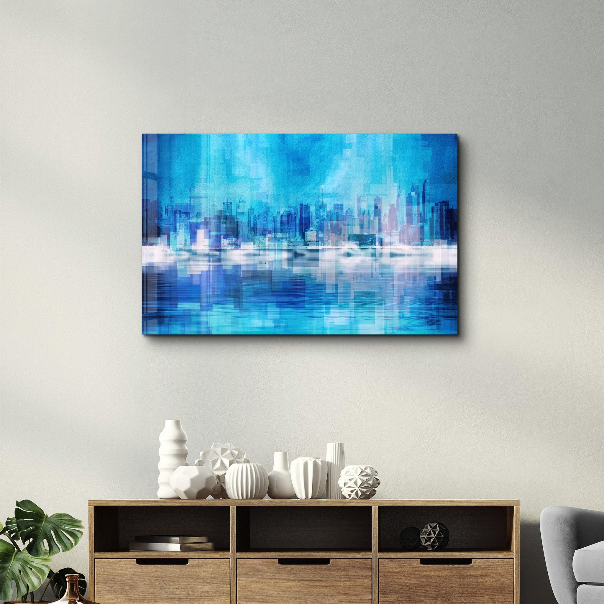 The Fuzzy Cityscape Of New York | Glass Wall Art - Artdesigna