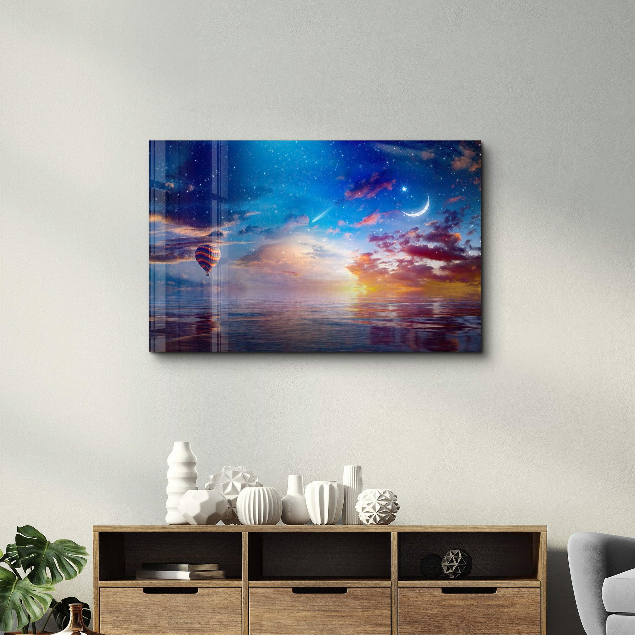 The Crescent Moon Horizon | Glass Wall Art - Artdesigna