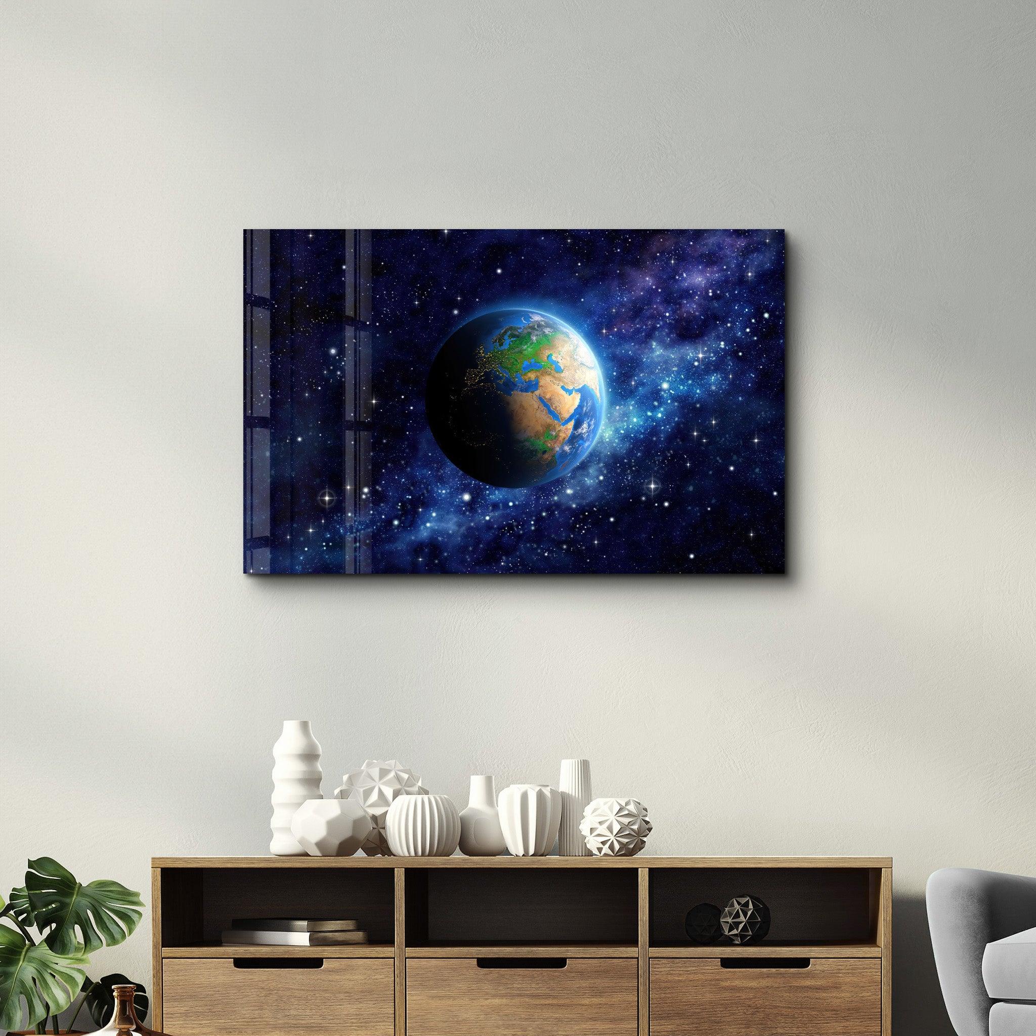 Earth In Space | Glass Wall Art - Artdesigna