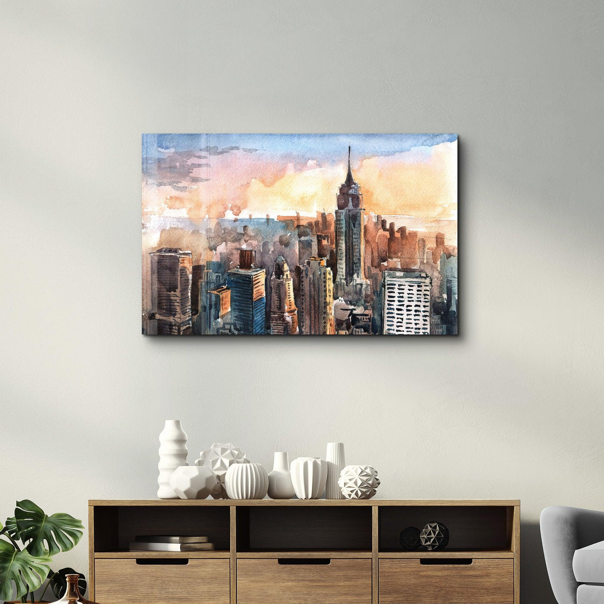 New York Watercolor Painting | Glass Wall Art - Artdesigna