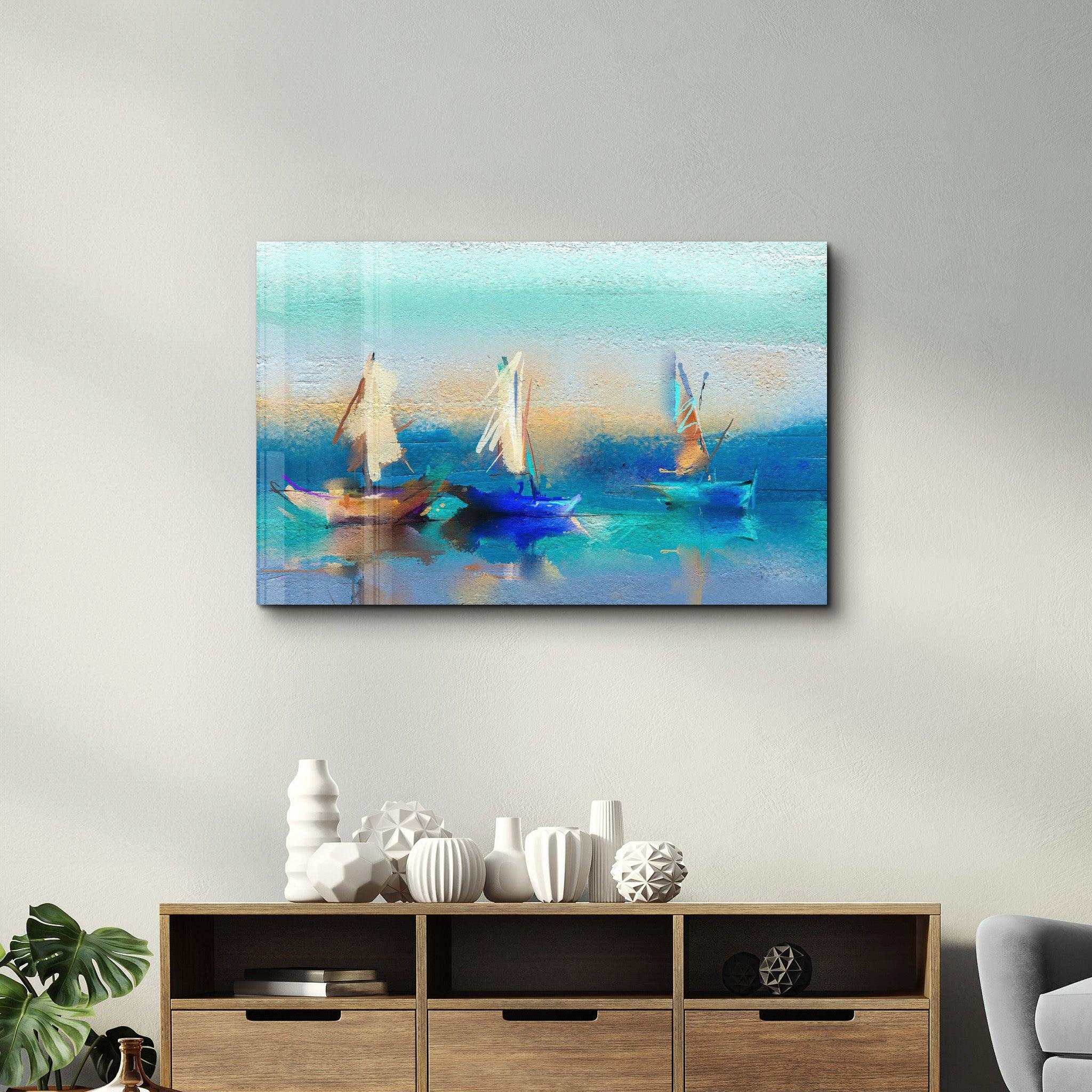 Boats Oil Painting | Glass Wall Art - Artdesigna