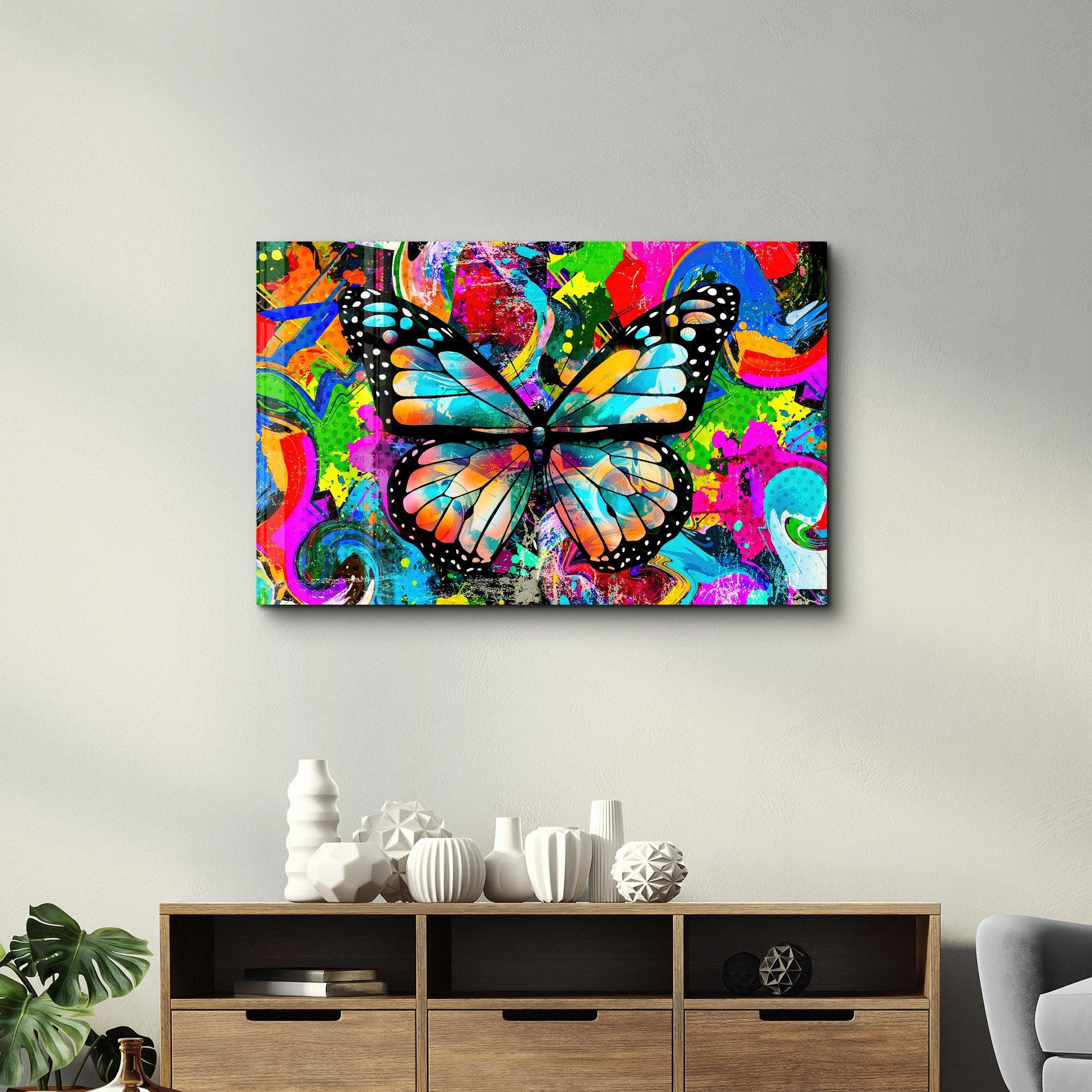 Colorful Butterfly | Glass Wall Art - Artdesigna