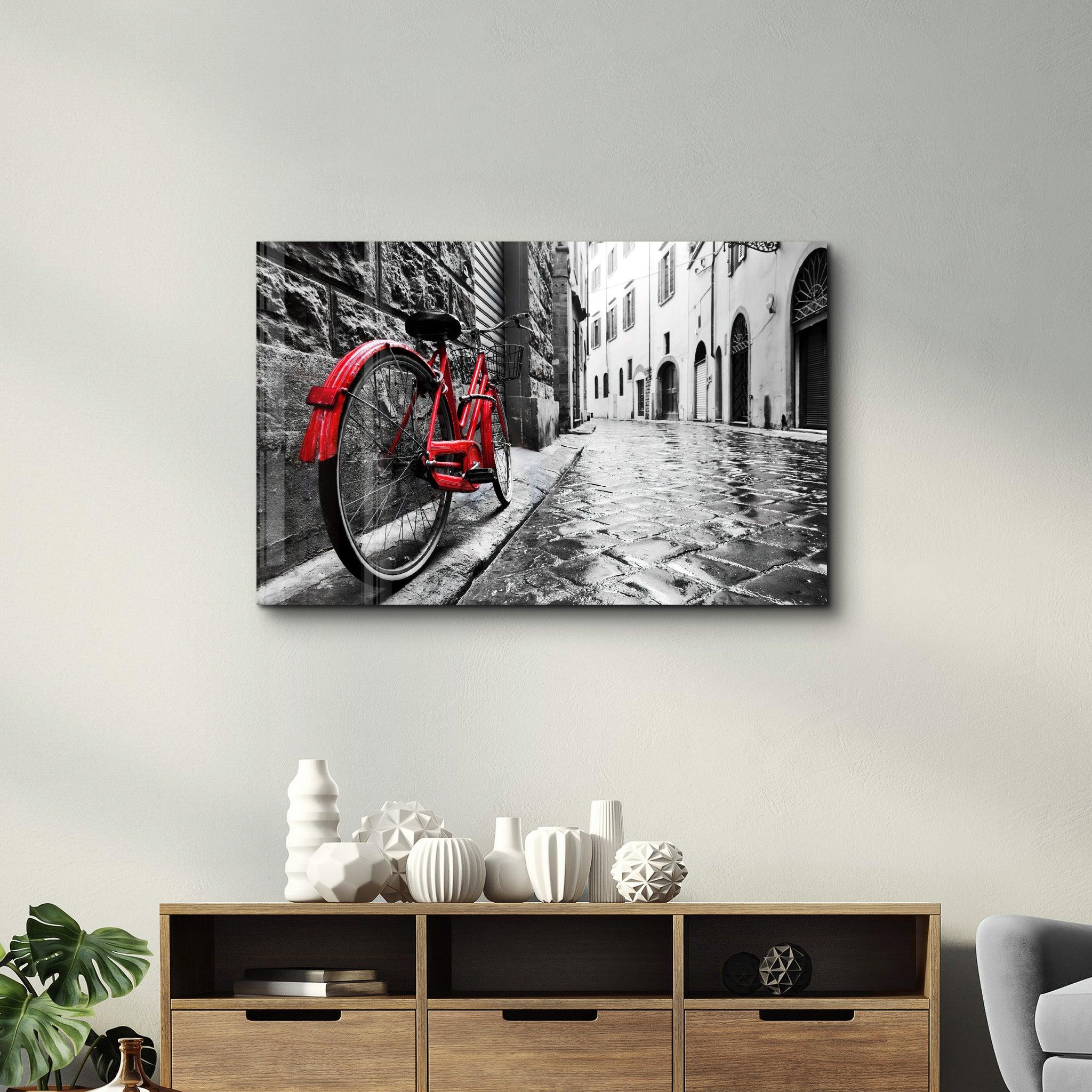 The Red Bike | GLASS WALL ART - ArtDesigna Glass Printing Wall Art