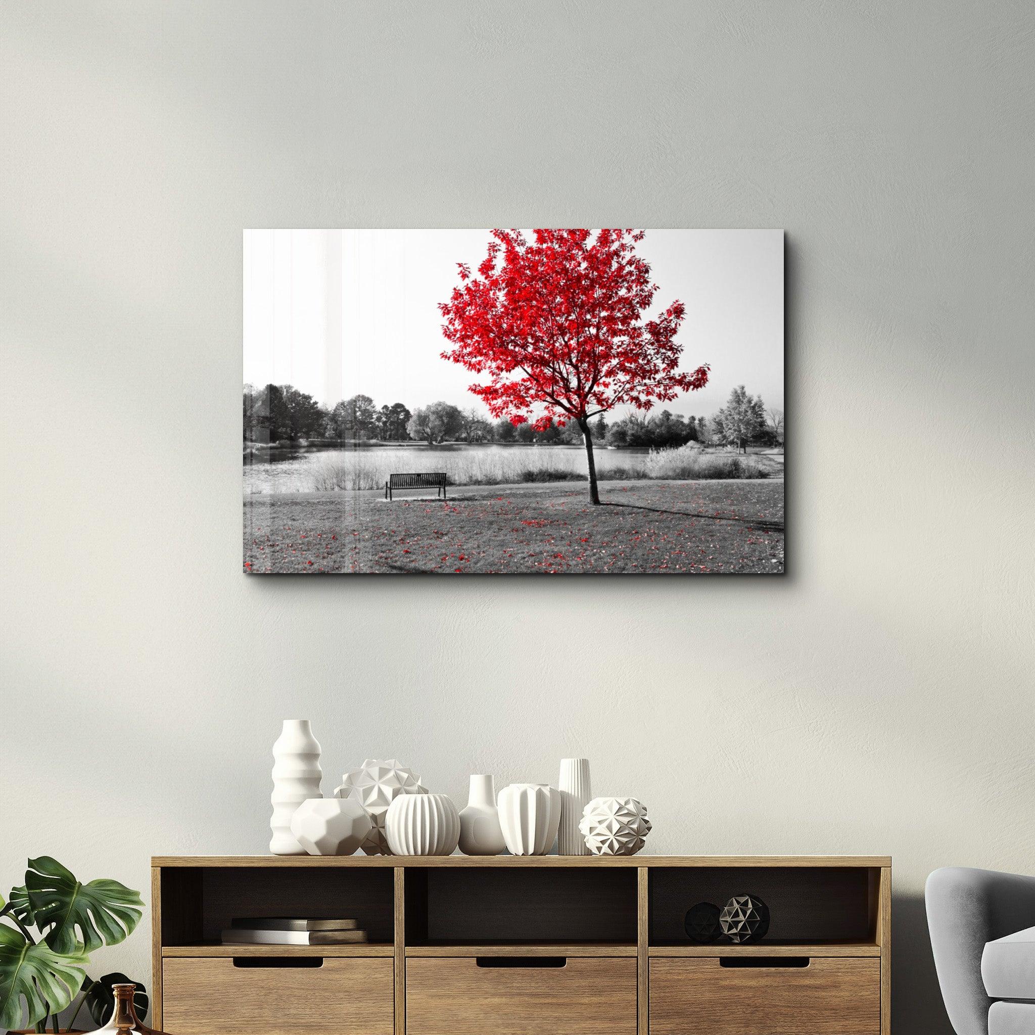 Red Fall | Glass Wall Art - Artdesigna