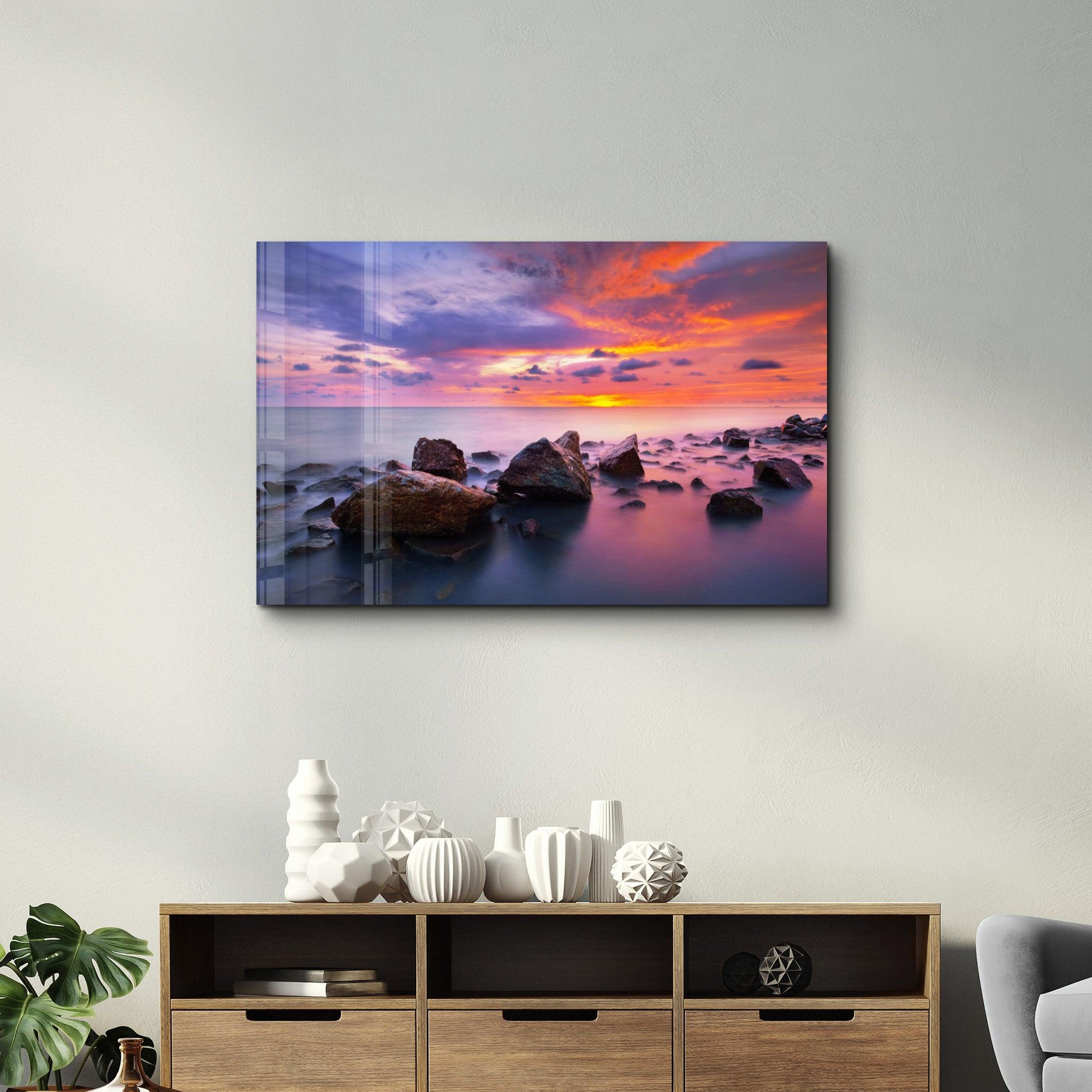 Sunset at Sea | Glass Wall Art - Artdesigna