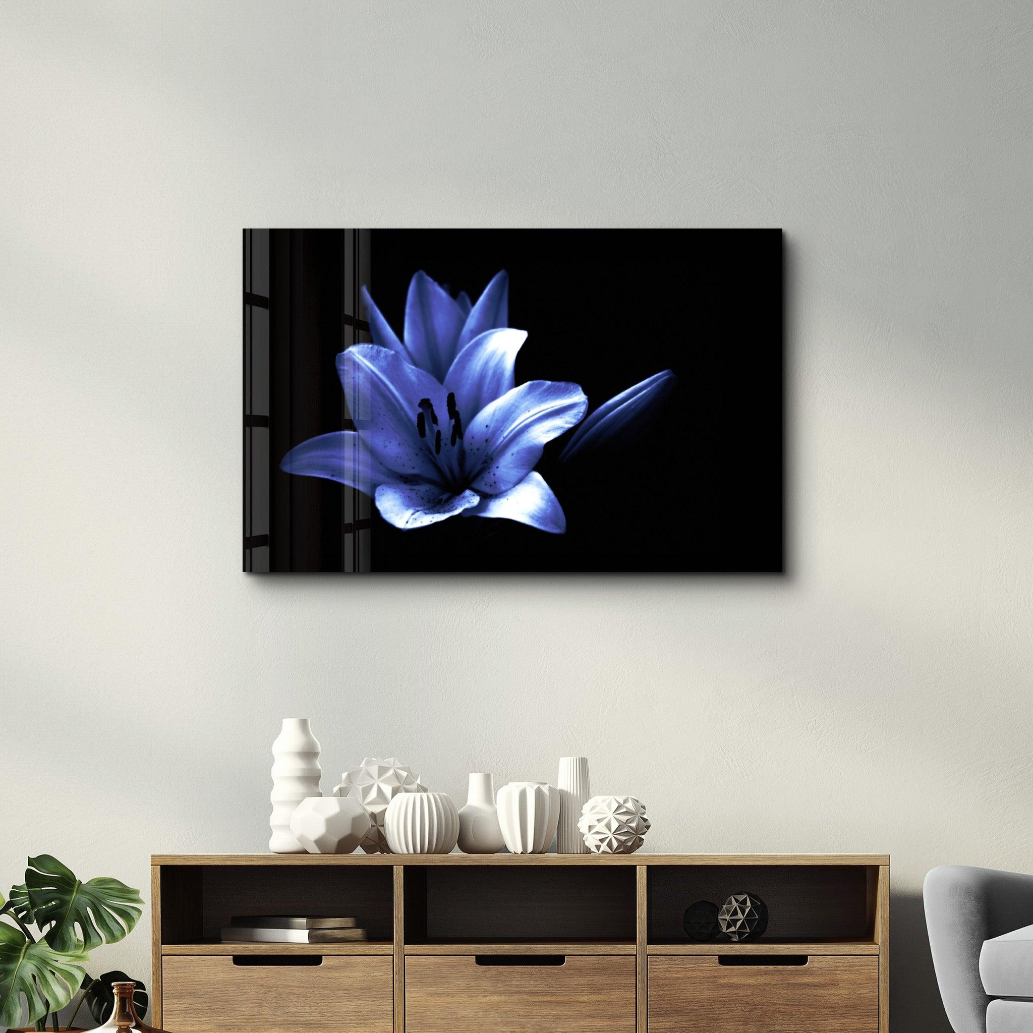 Beautiful Blue Flower | Glass Wall Art - Artdesigna