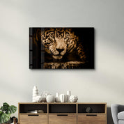 The Watchful Leopard | Glass Wall Art - Artdesigna