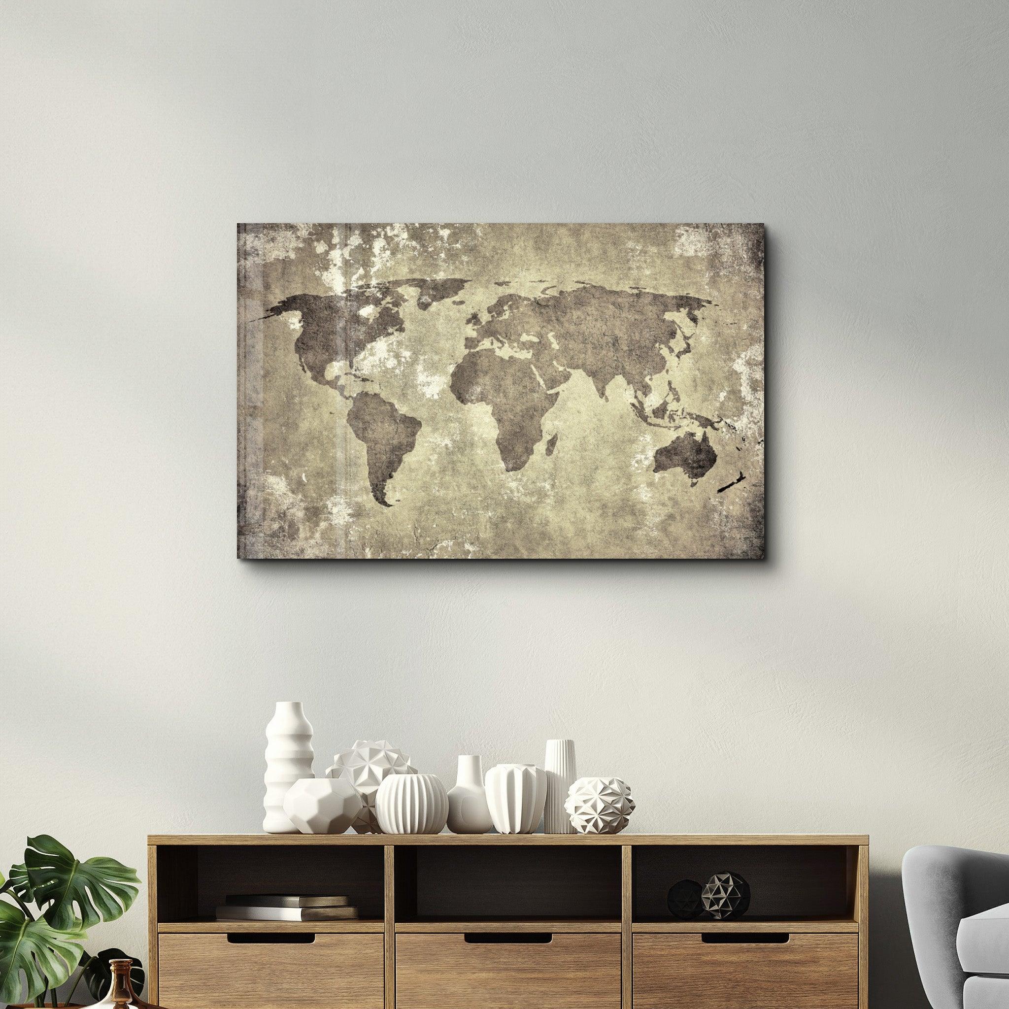 Retro World Map | Glass Wall Art - Artdesigna