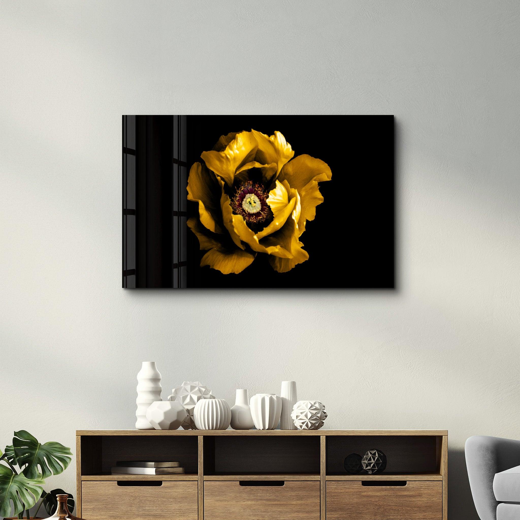 Yellow Rose 2 | Glass Wall Art - Artdesigna