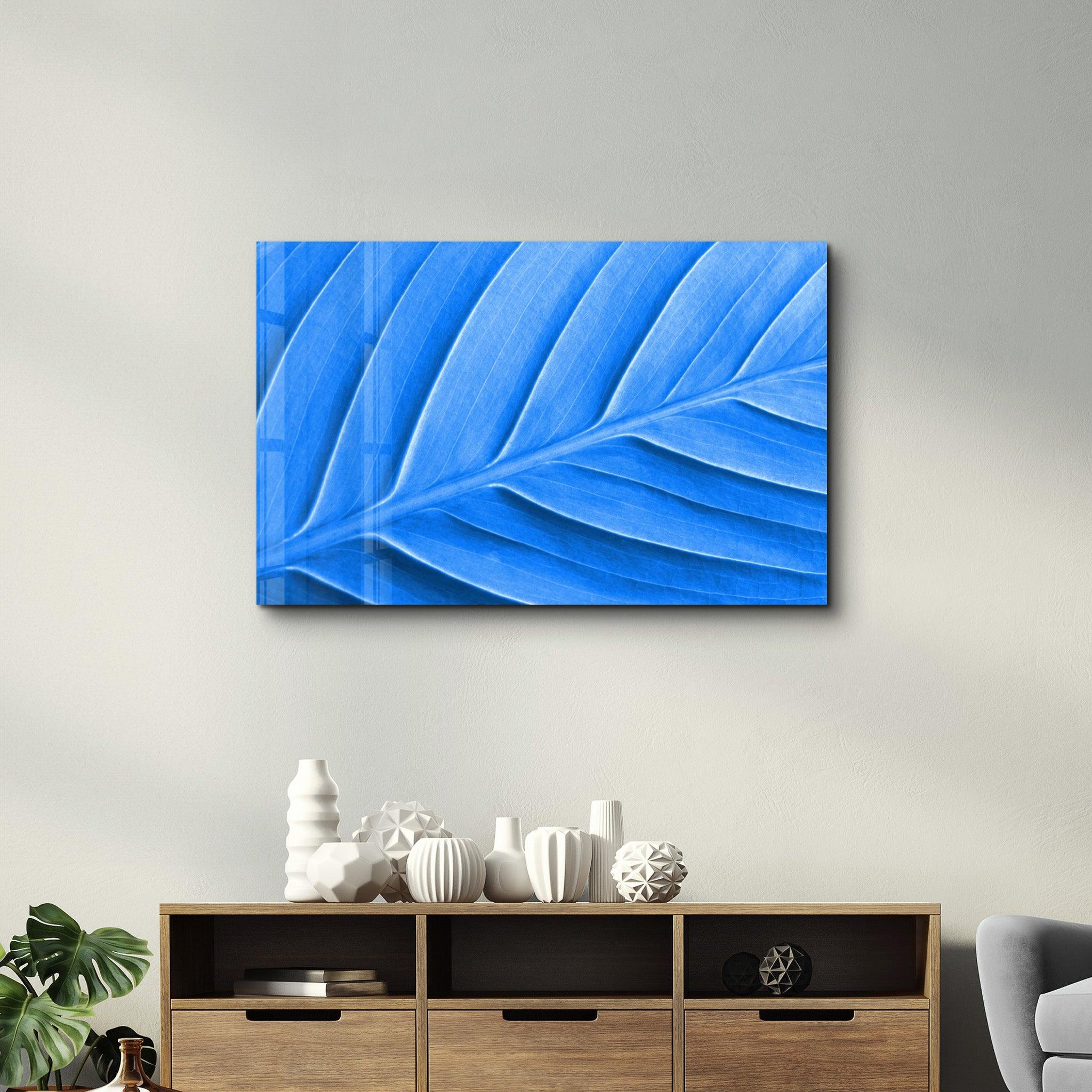 Blue Leaf | Glass Wall Art - Artdesigna