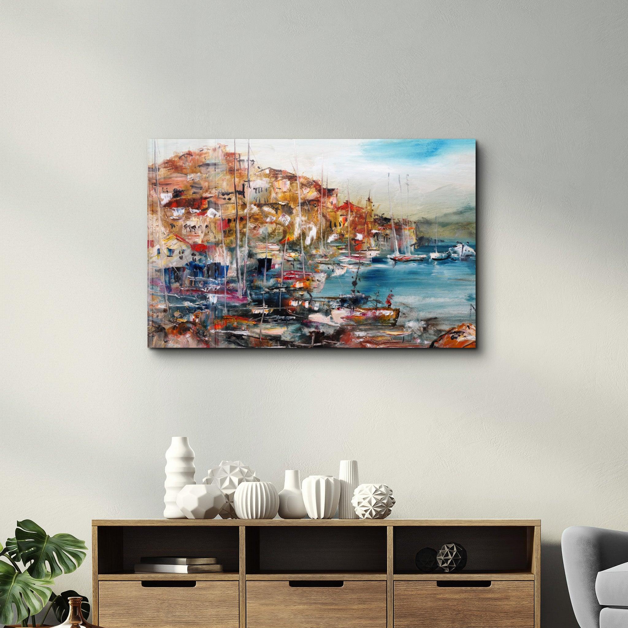 Coastal Town | Glass Wall Art - Artdesigna