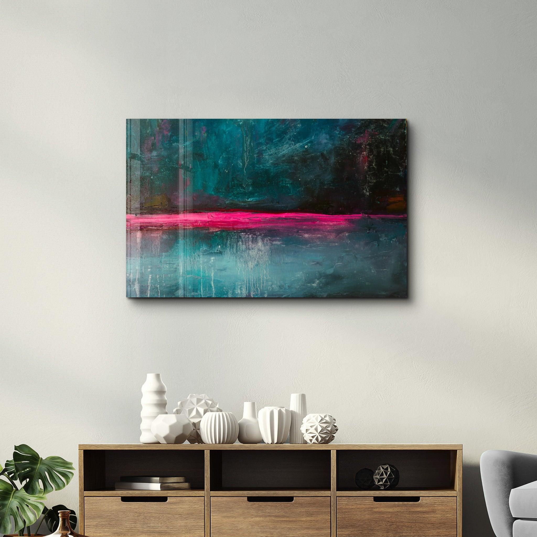 Pink Horizon Abstract | Glass Wall Art - Artdesigna