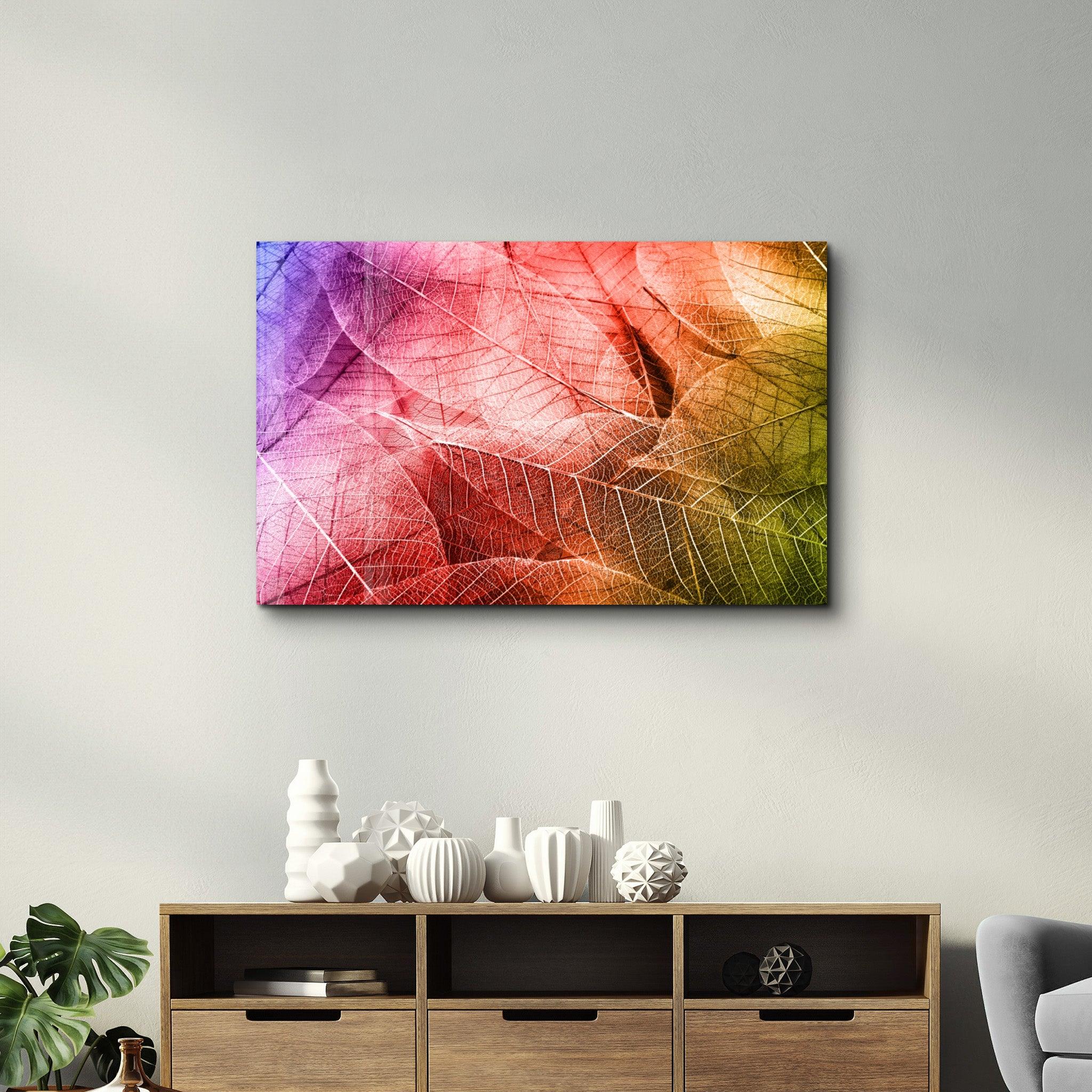 Rainbow Leaves | Glass Wall Art - Artdesigna