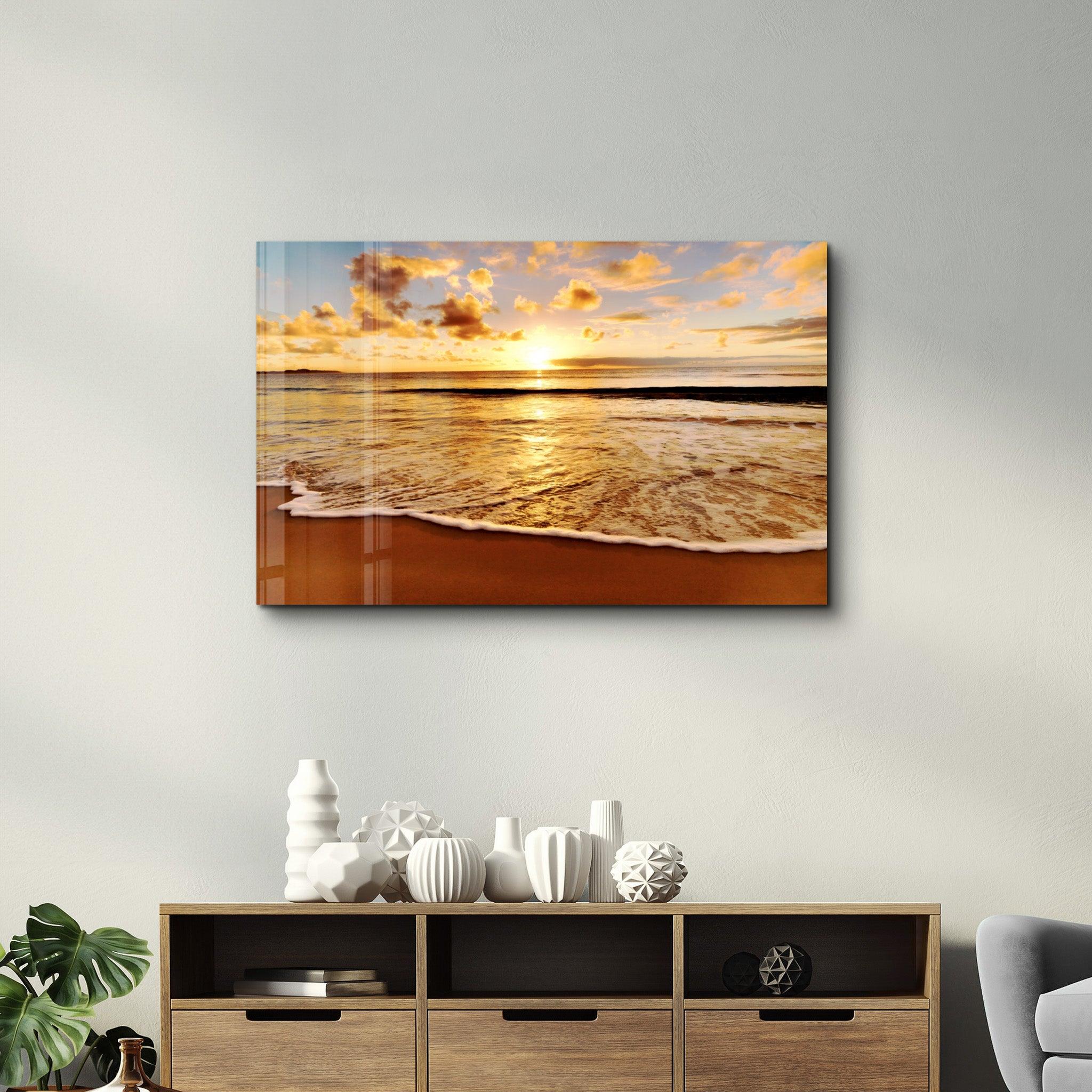 Ocean and Sunset V2 | Glass Wall Art - Artdesigna