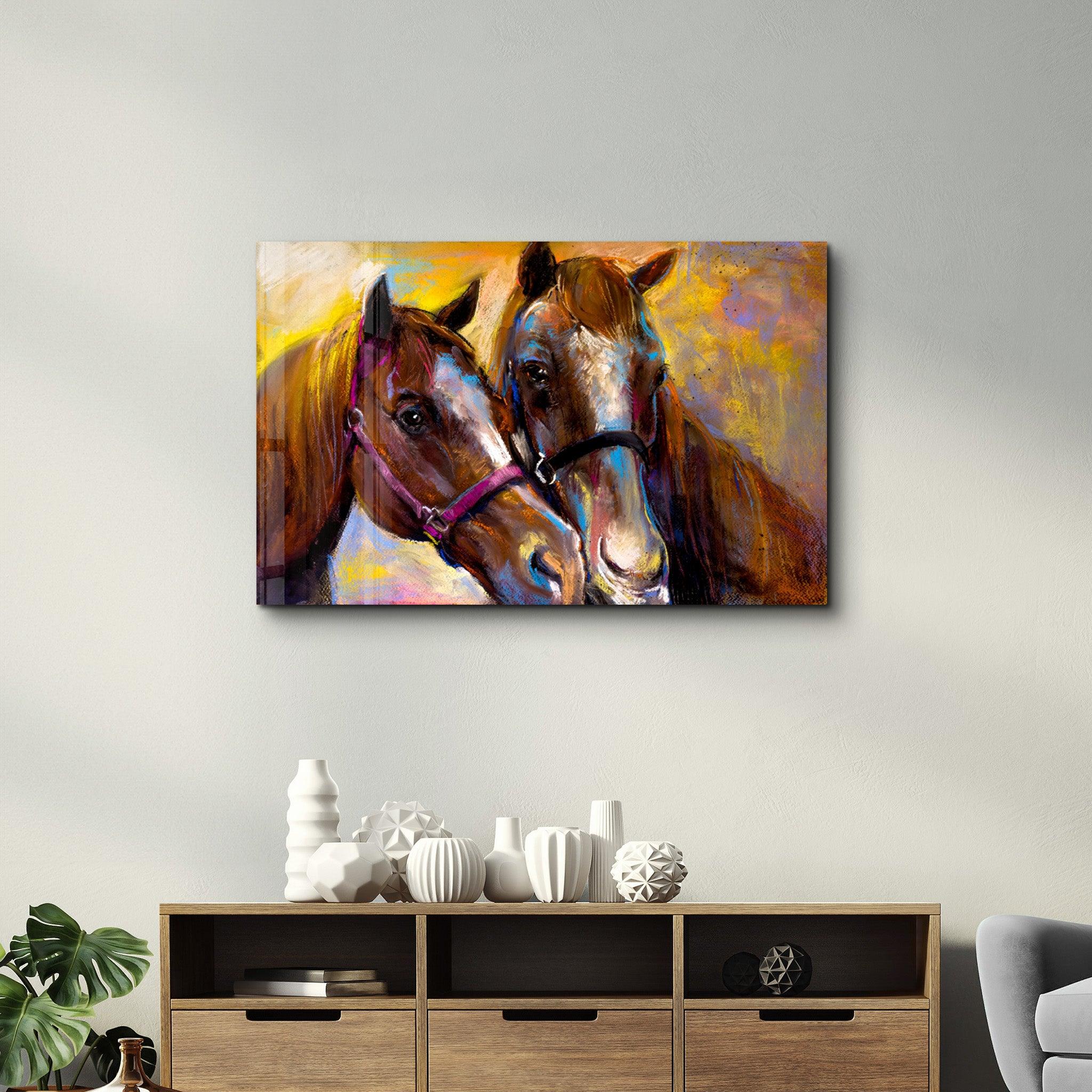 Horses in Love | Glass Wall Art - Artdesigna