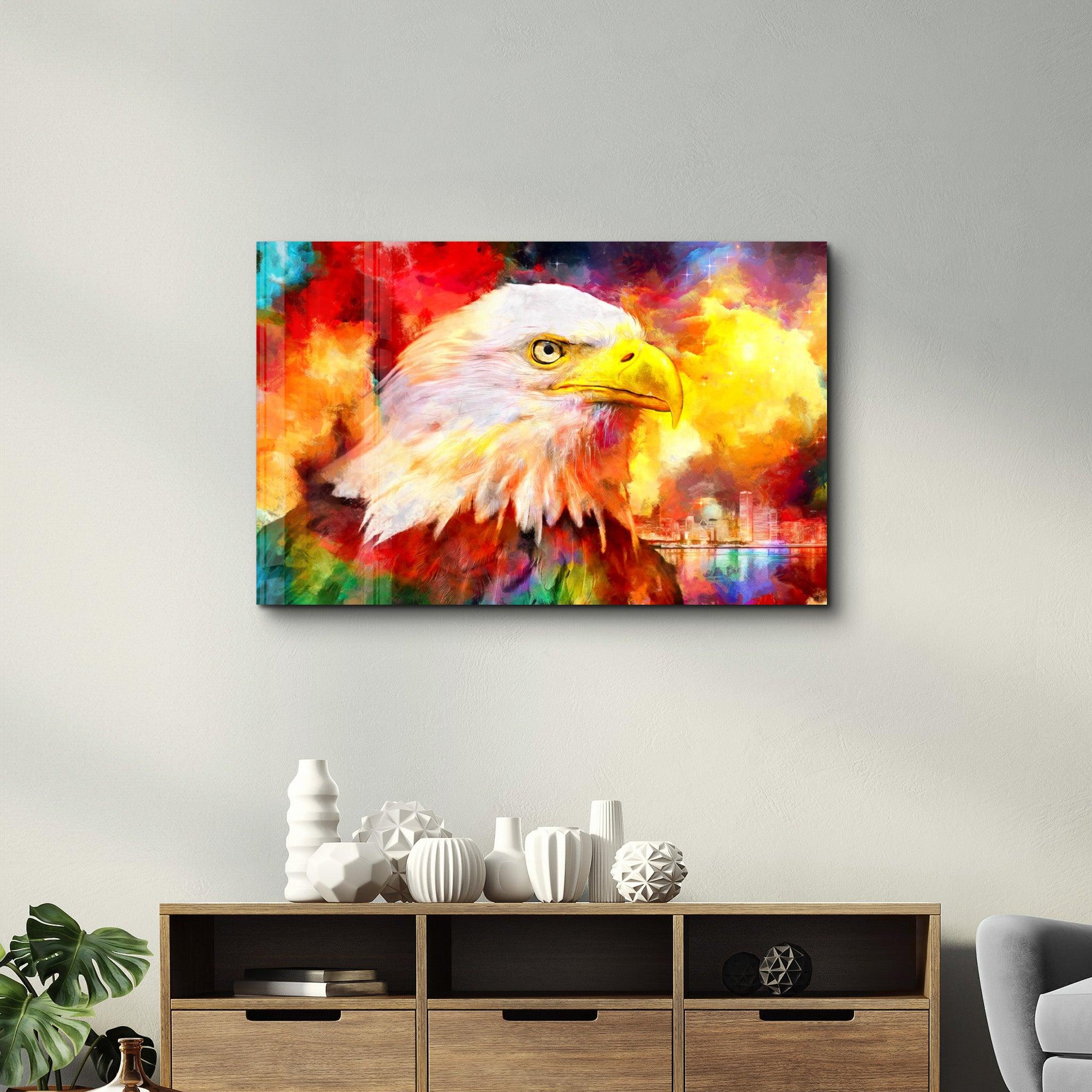 Abstract Colorful Eagle | Glass Wall Art - Artdesigna