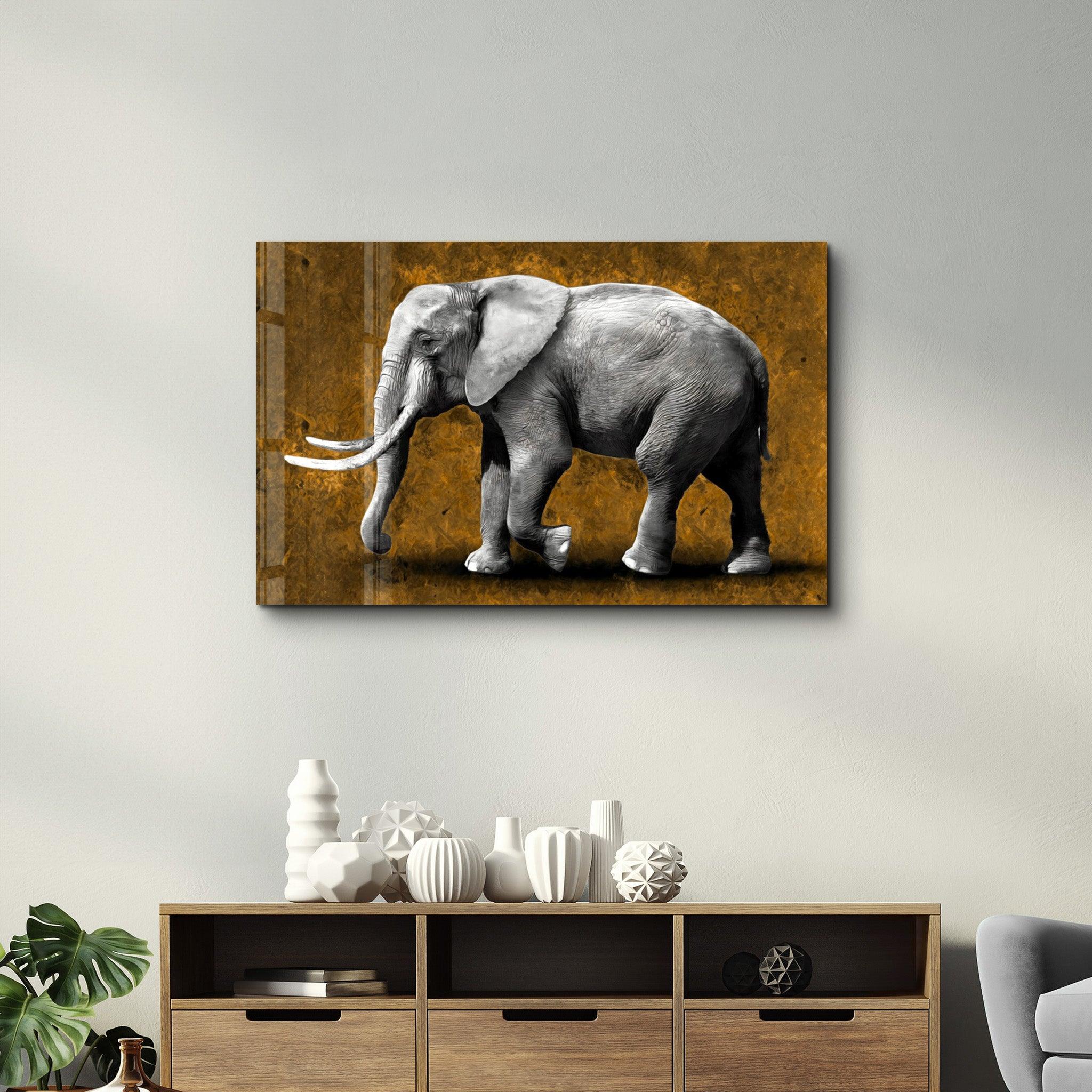 Elephant Brown | Glass Wall Art - Artdesigna