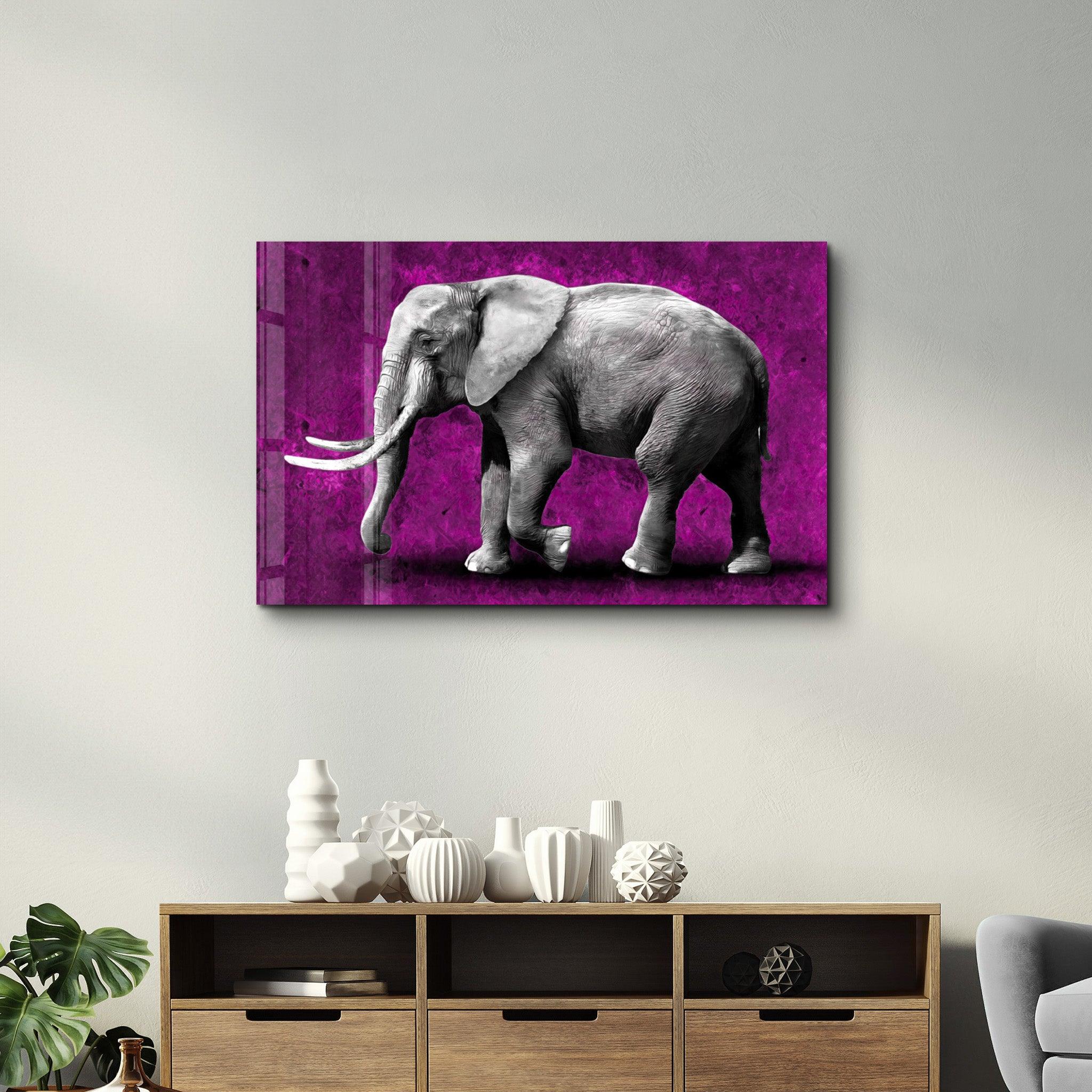 Elephant Purple | Glass Wall Art - Artdesigna