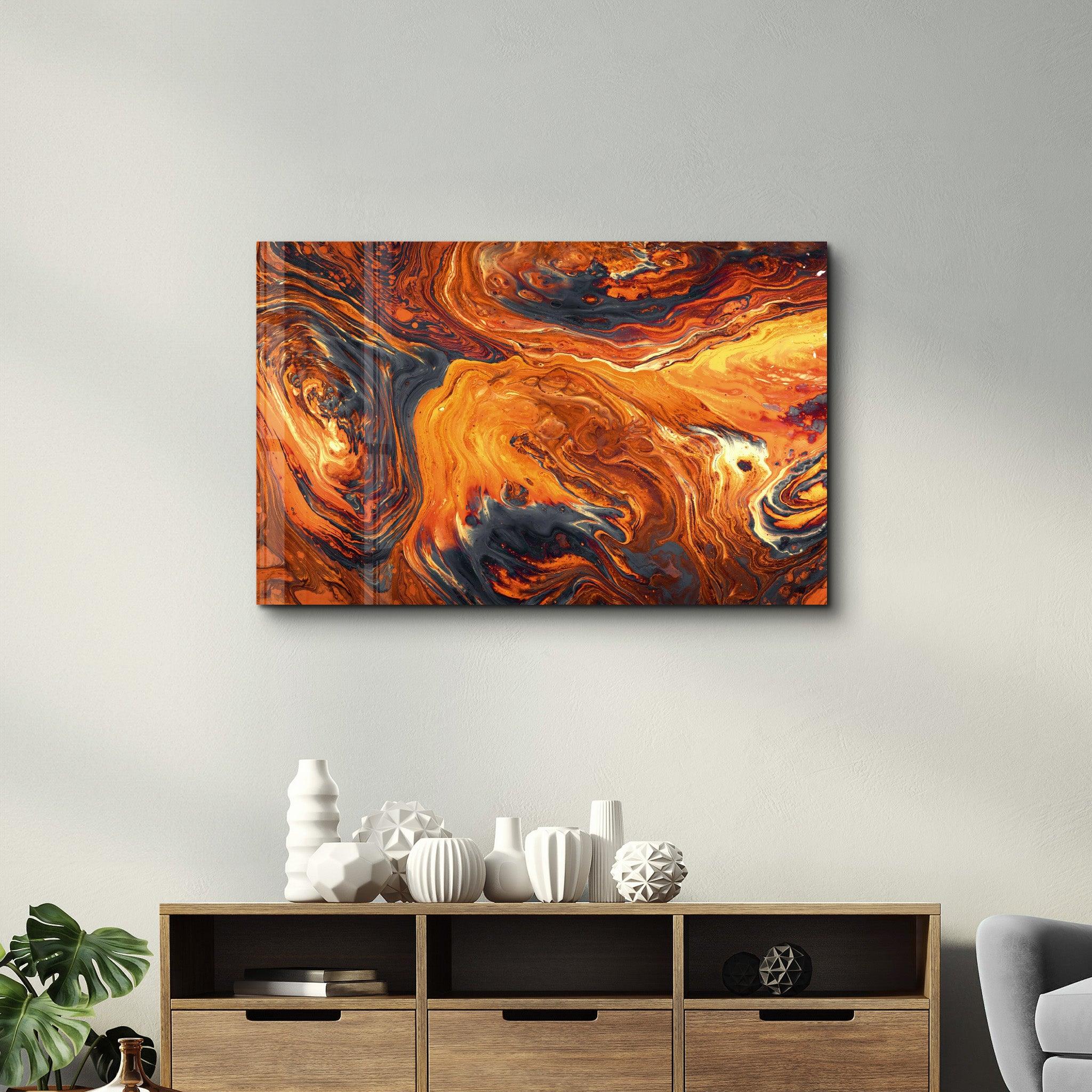 Lava Pattern - Orange | Designer's Collection Glass Wall Art - Artdesigna