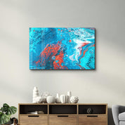 Blue and Red Ink Drops | Designer's Collection Glass Wall Art - Artdesigna