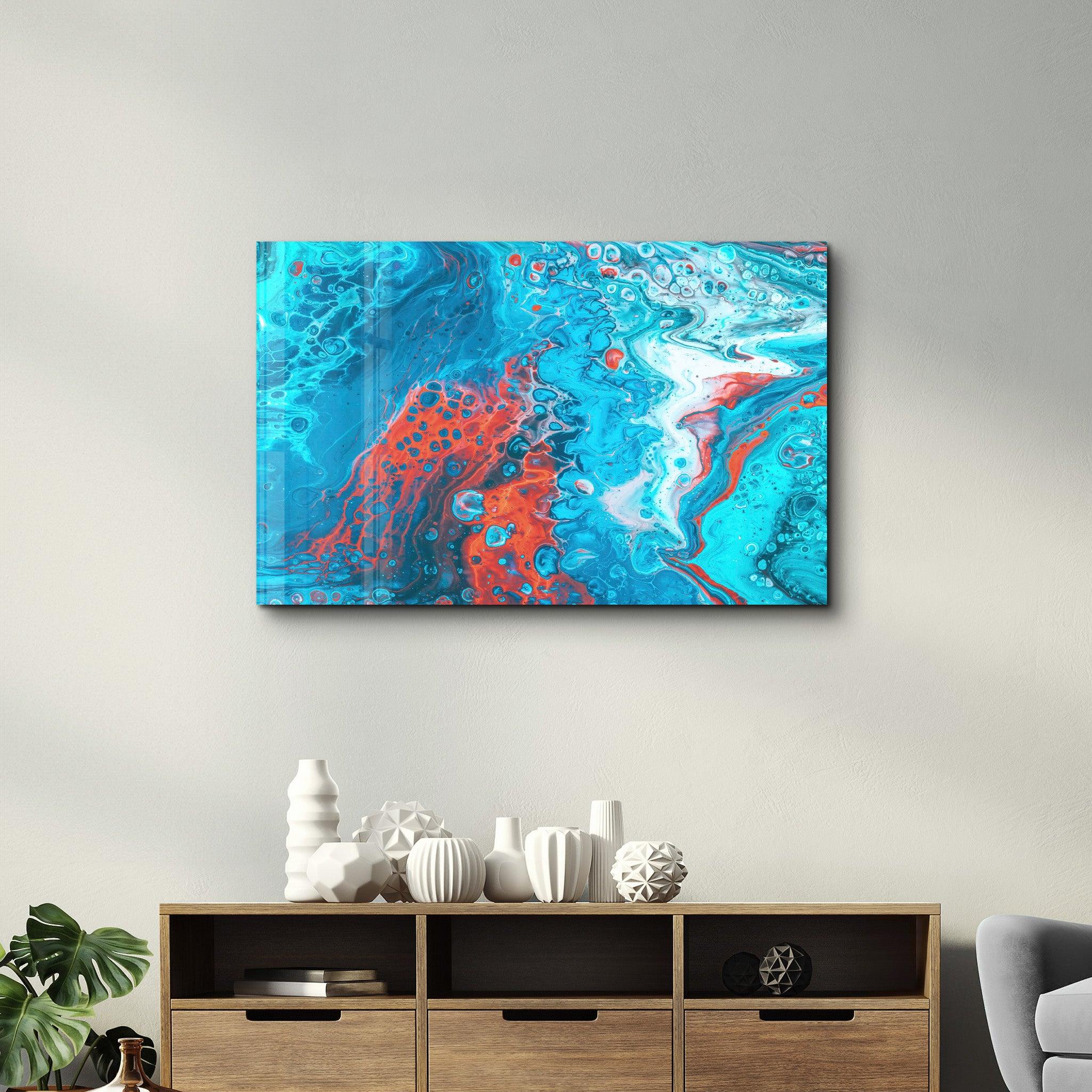 Blue and Red Ink Drops | Designer's Collection Glass Wall Art - Artdesigna