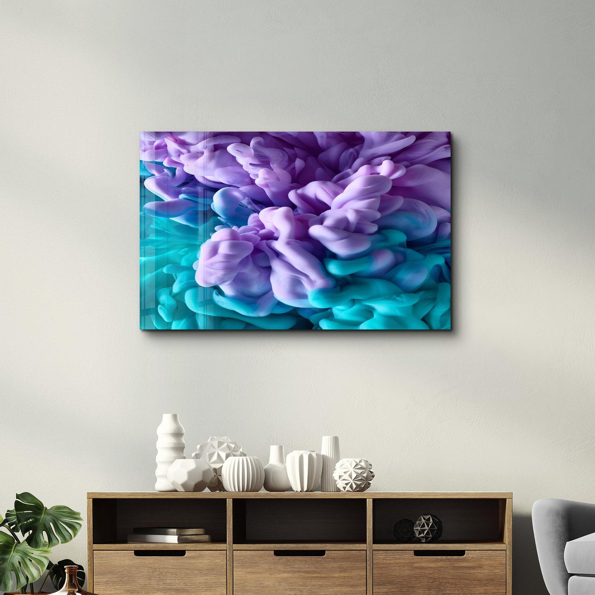 Purple and Blue Smokes | Glass Wall Art - Artdesigna