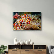 Fishes on Corals | Glass Wall Art - Artdesigna