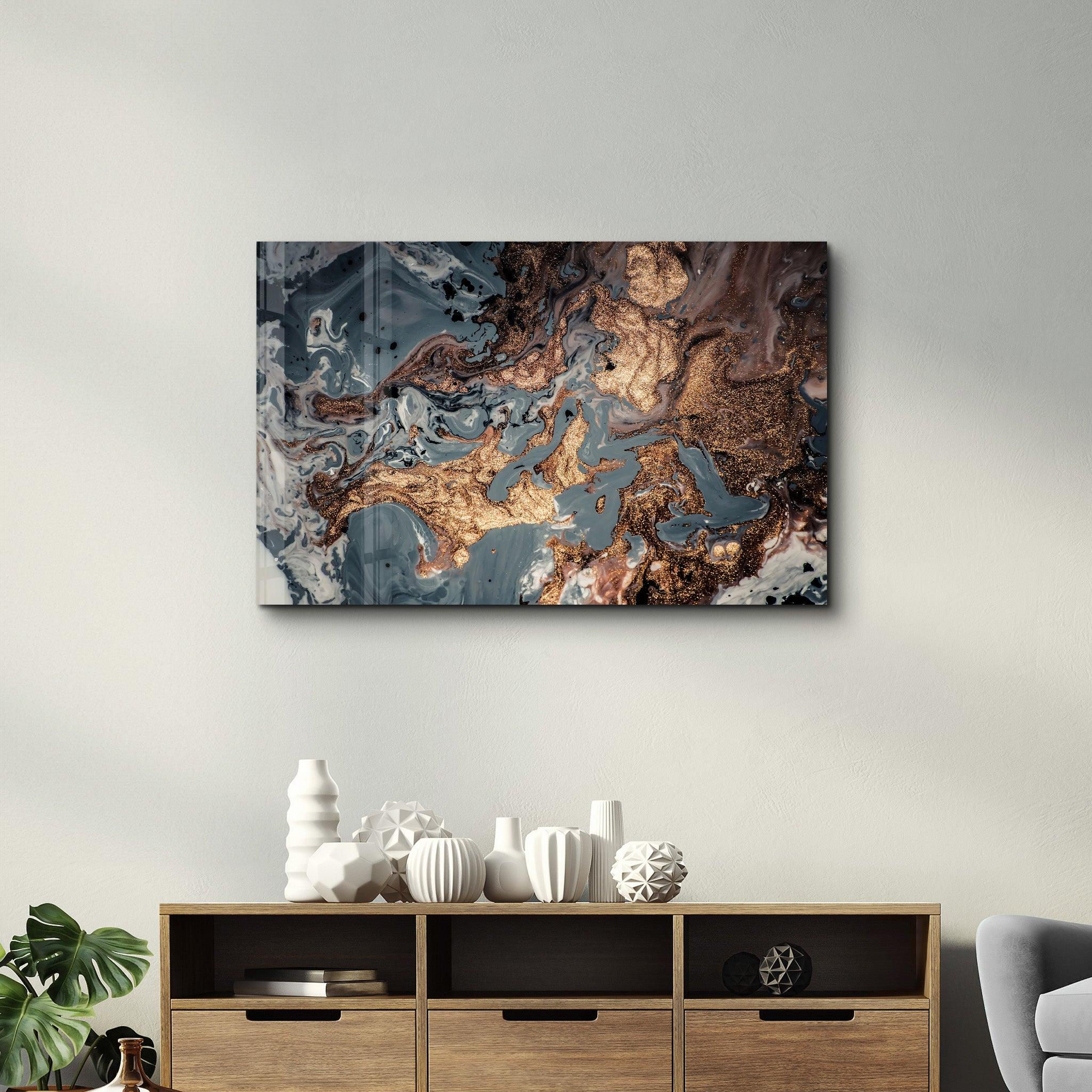 Gray Marble with Bronze Dust | Glass Wall Art - Artdesigna