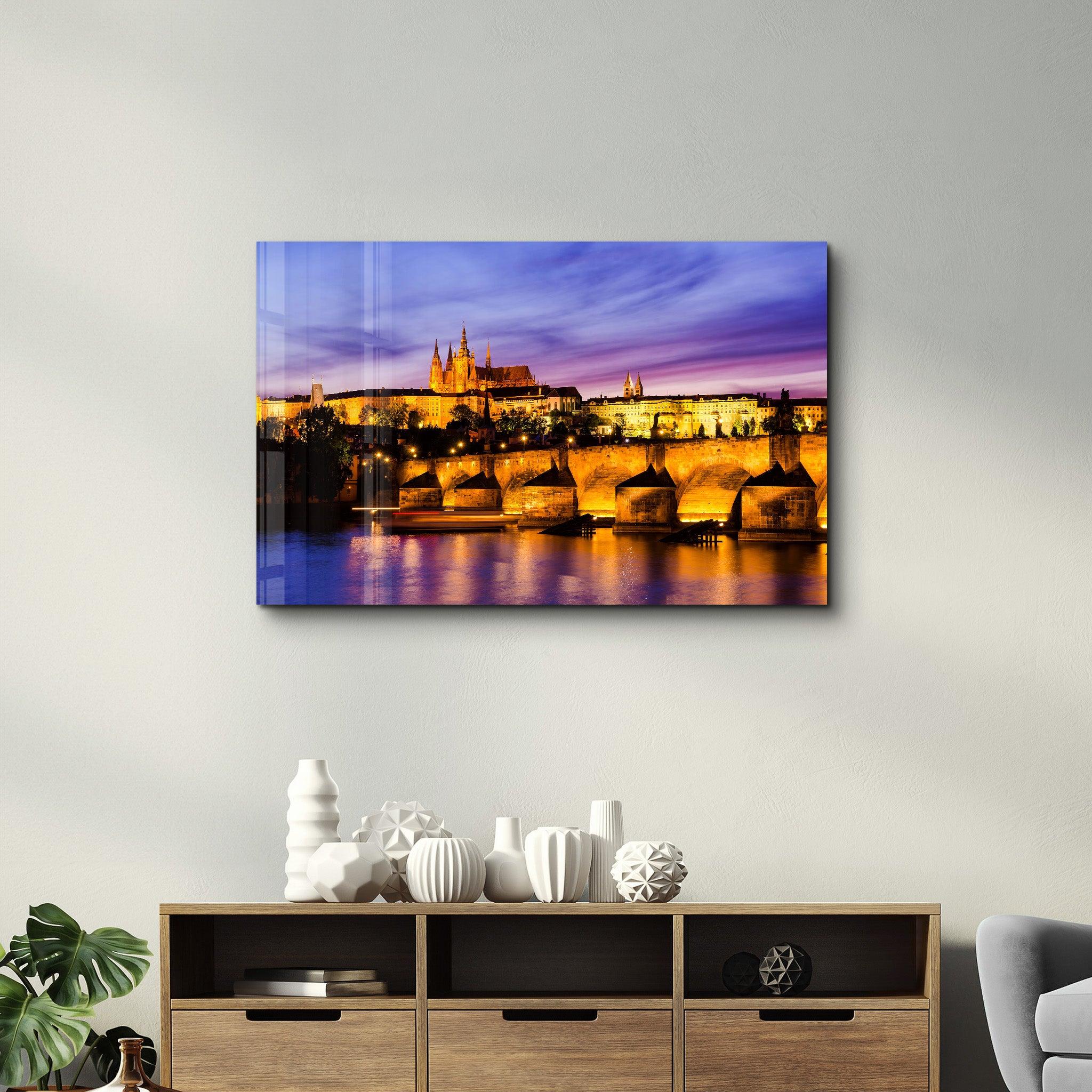 Beautiful Prague Castle during twilight | Glass Wall Art - Artdesigna