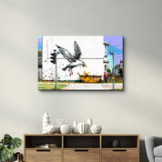 Banksy - Seagull on Garbage Container- Glass Wall Art - Artdesigna