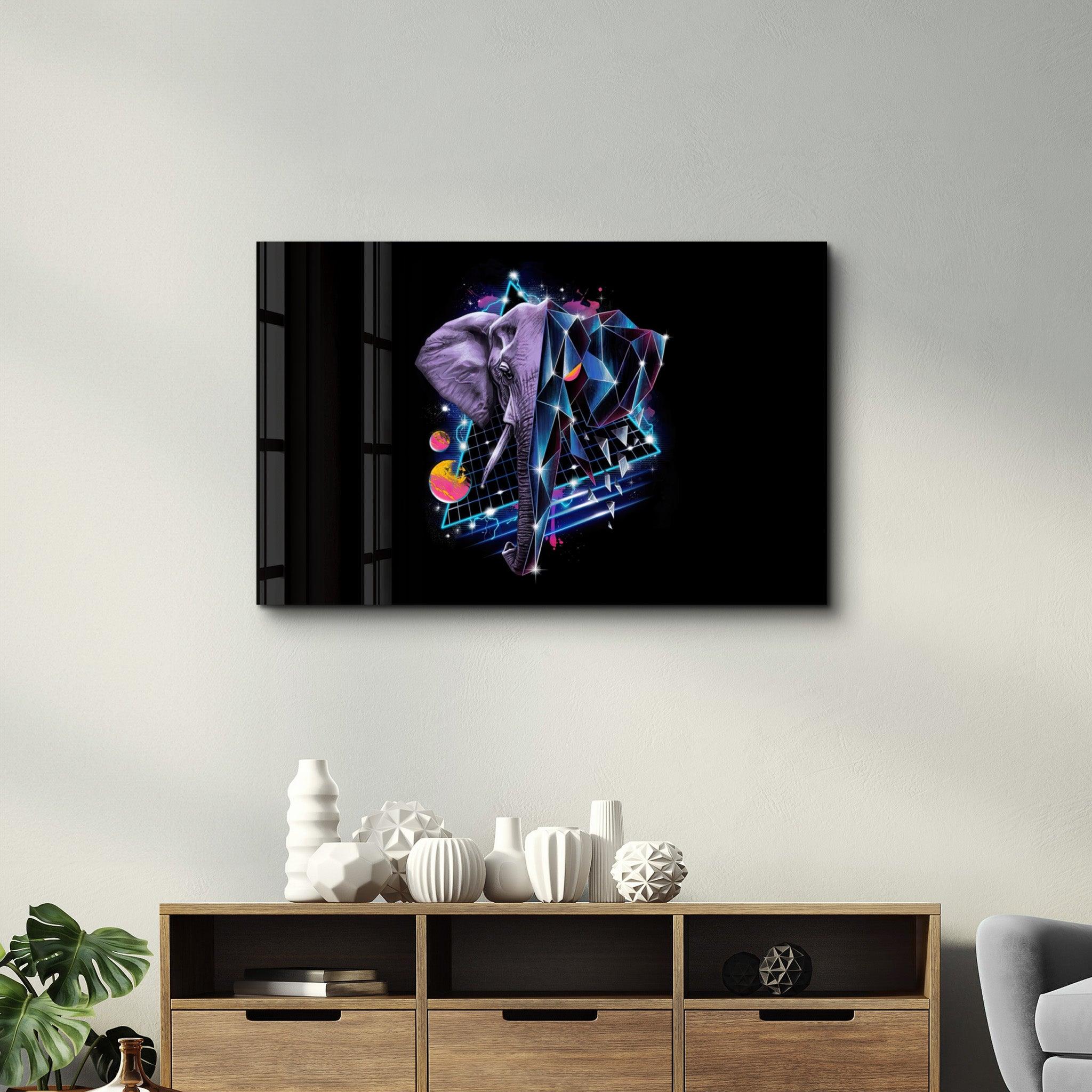 Elephant Neo | Glass Wall Art - Artdesigna