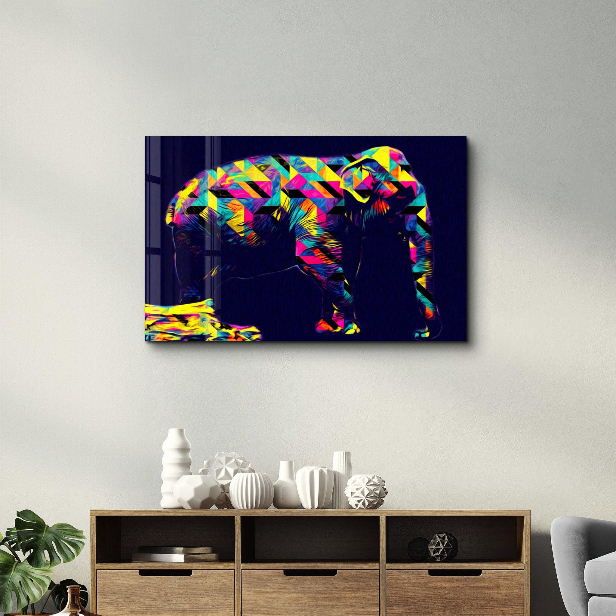 Colormix Elephant | Glass Wall Art - Artdesigna