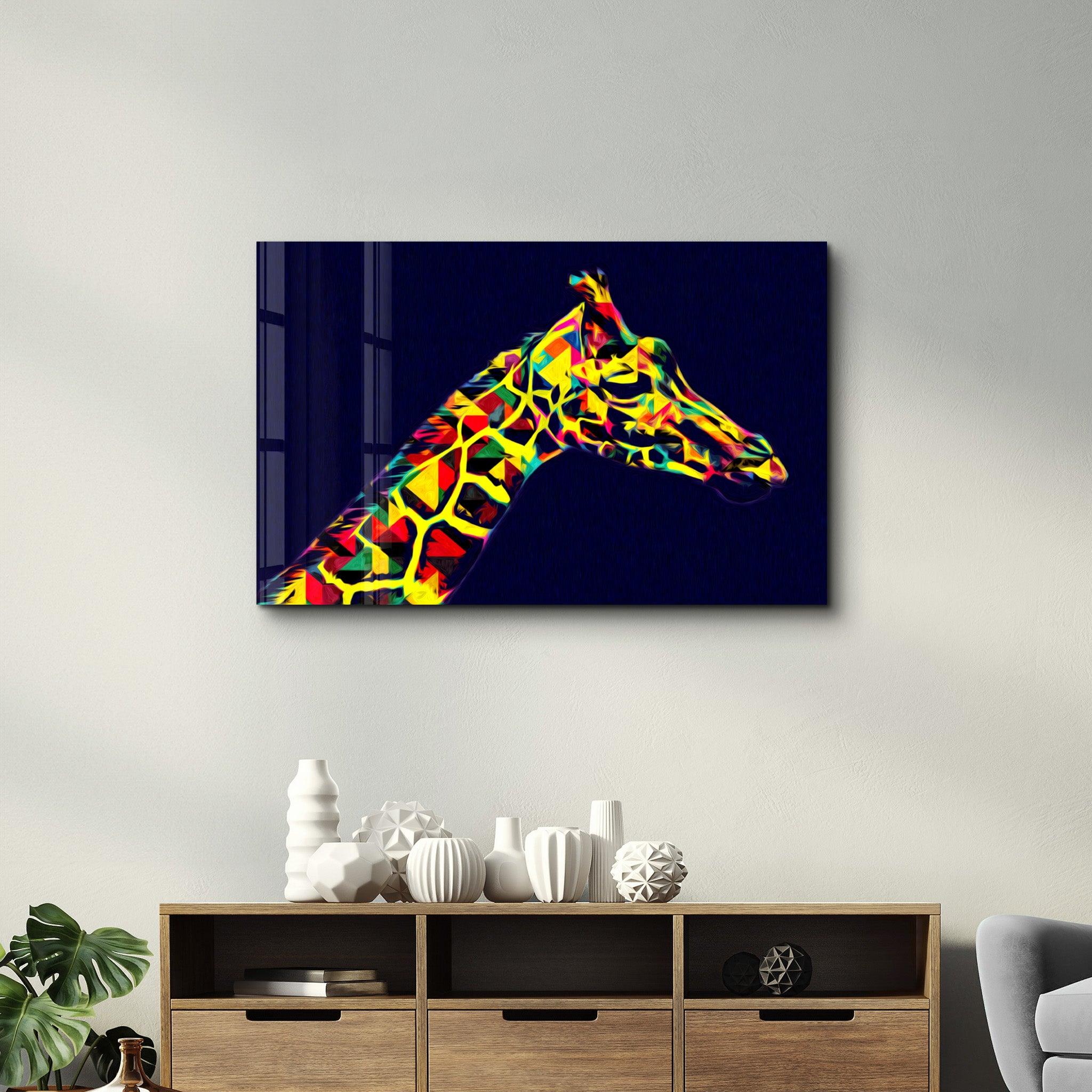 Colormix Giraffe | Glass Wall Art - Artdesigna