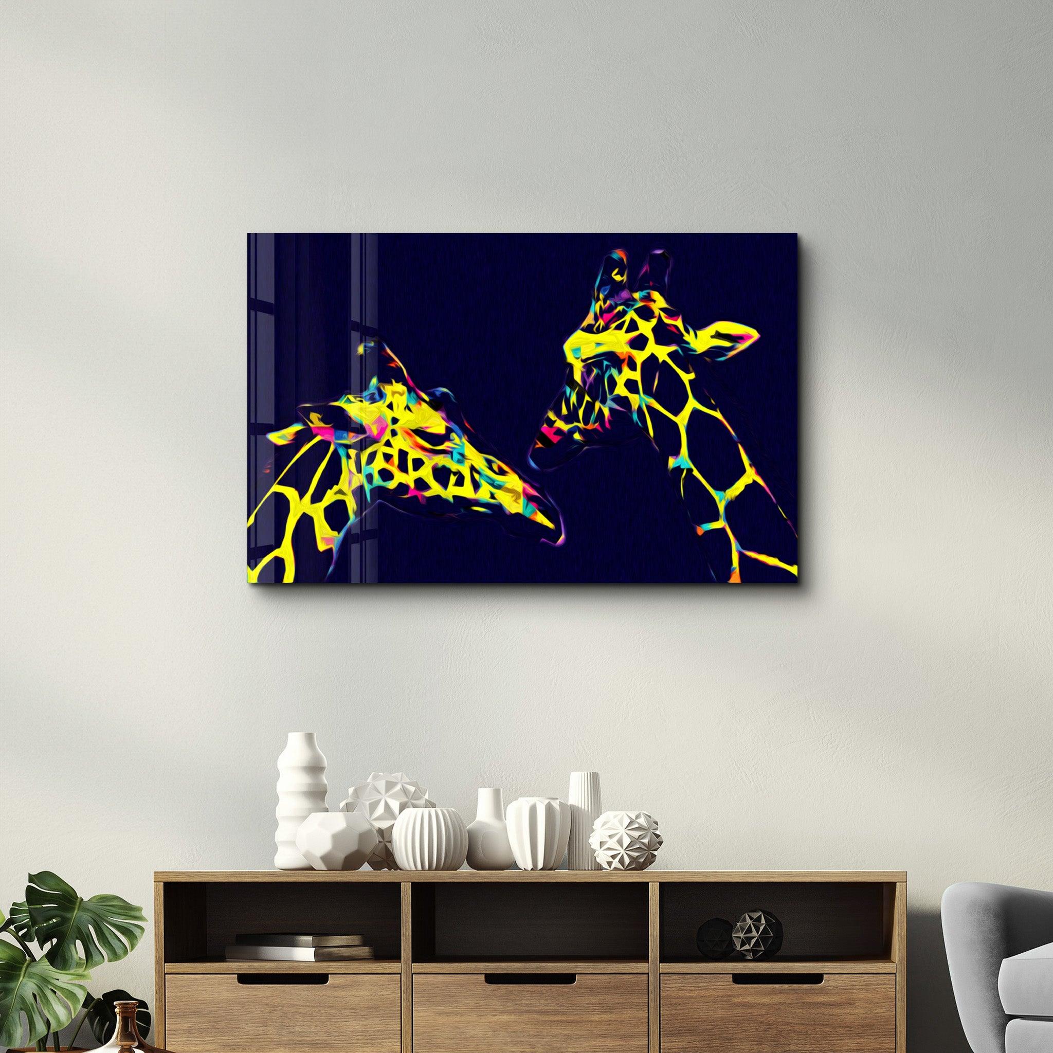 Colormix Giraffes | Glass Wall Art - Artdesigna