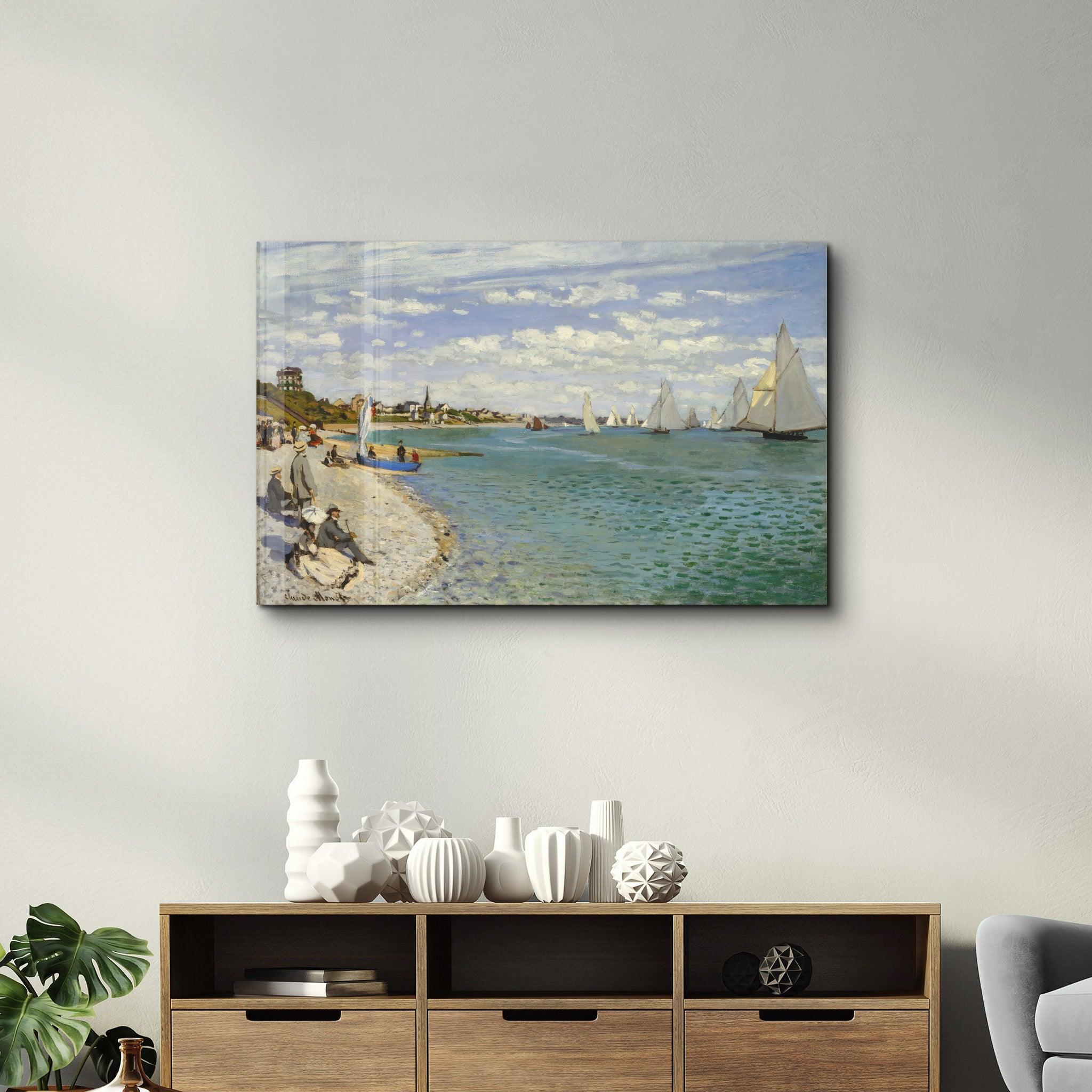 Regatta at Sainte-Adresse (1867) by Claude Monet | Glass Wall Art - Artdesigna