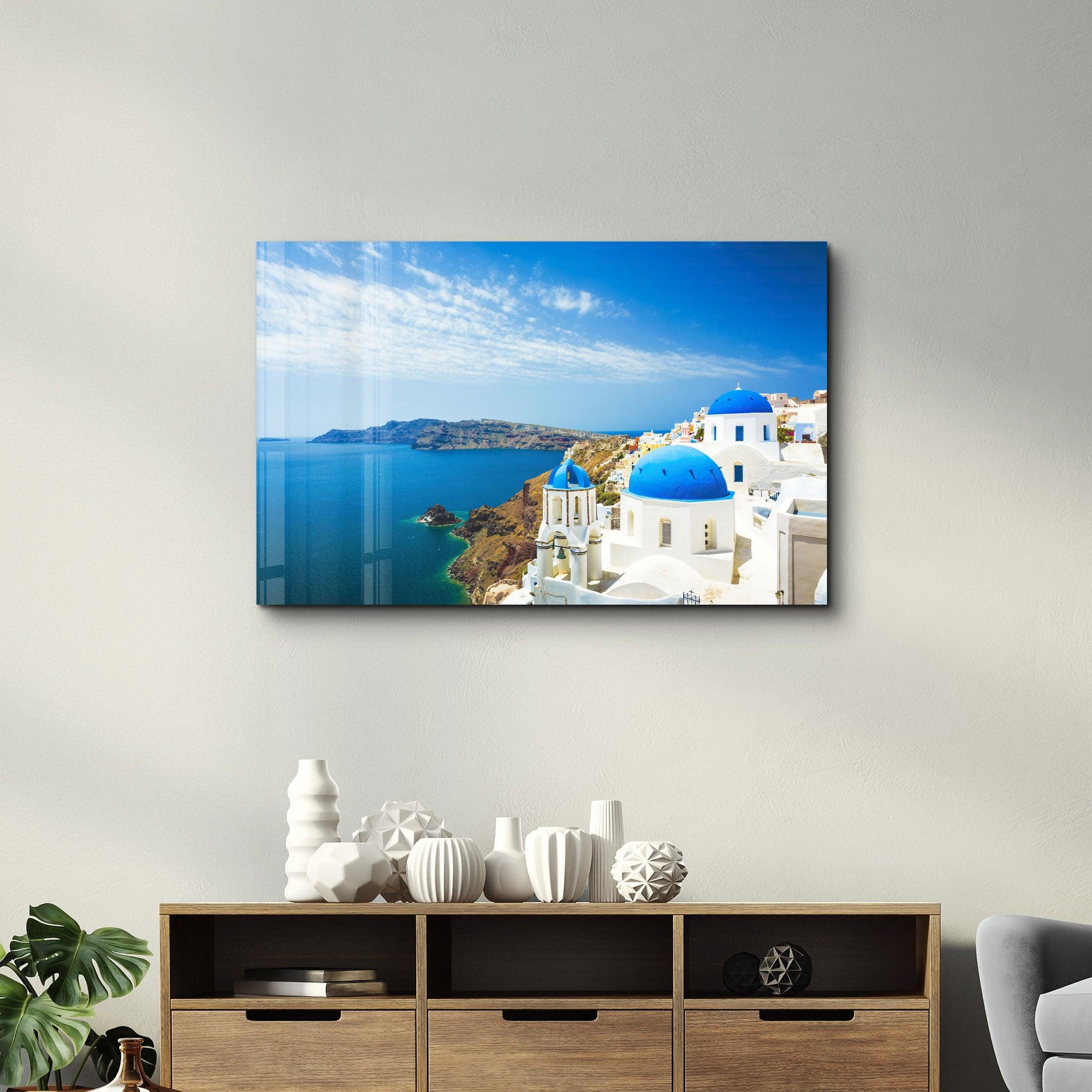 Thera From Santorini | Glass Wall Art - Artdesigna