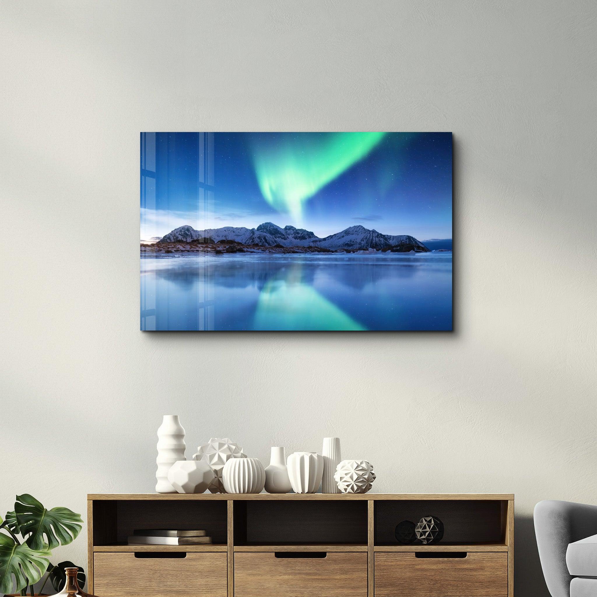 Reflection Of The Northern Lights | Glass Wall Art - Artdesigna